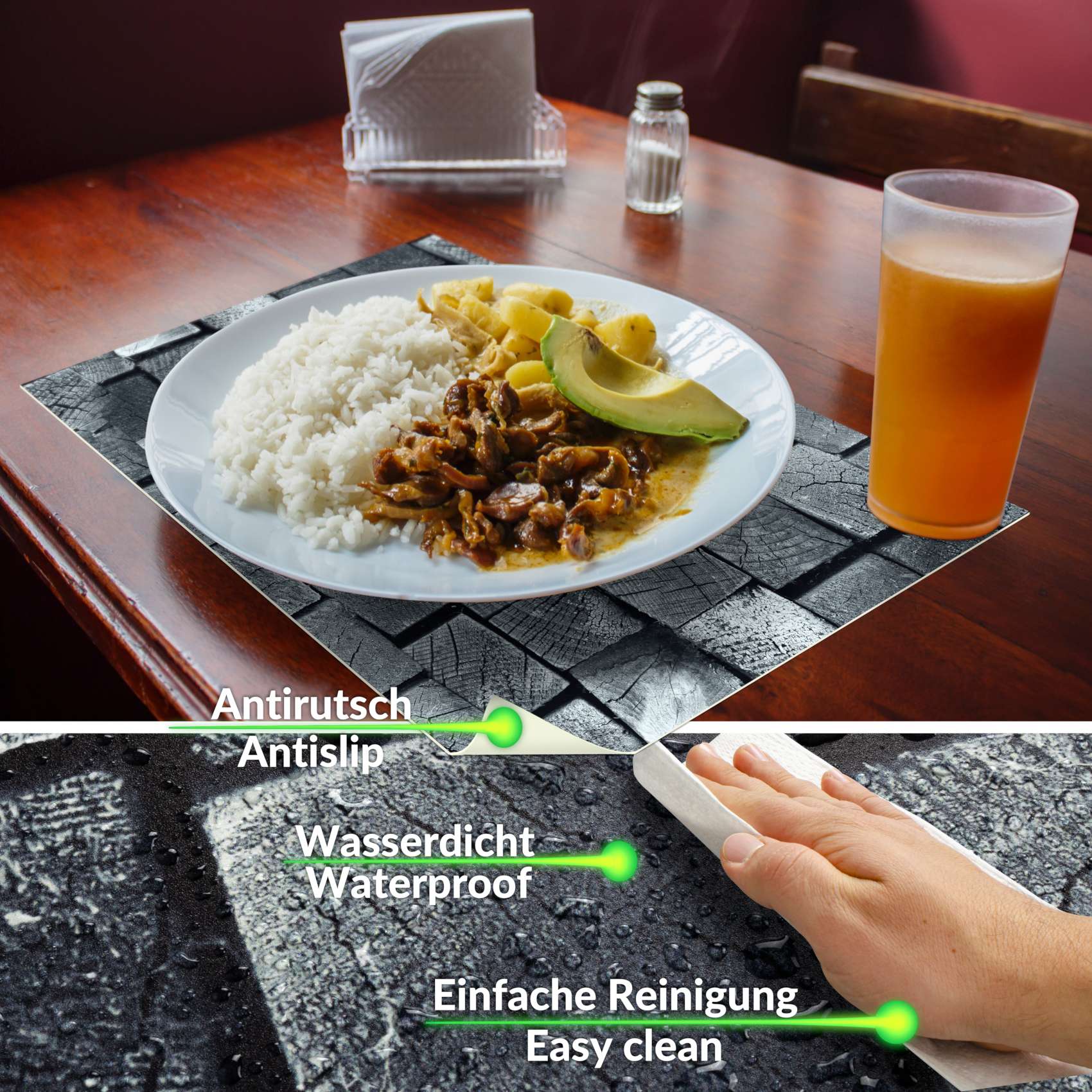 Tischset Platzset Platzdeckchen Tischmatte abwaschbar PVC Platzmatte Holz Anthrazit 30x45cm