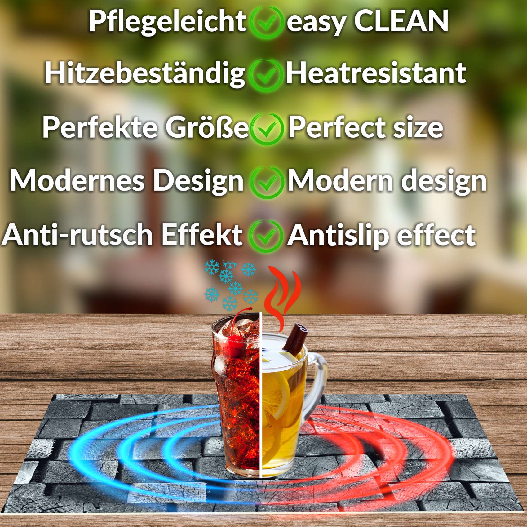 Tischset Platzset Platzdeckchen Tischmatte abwaschbar PVC Platzmatte Holz Anthrazit 30x45cm