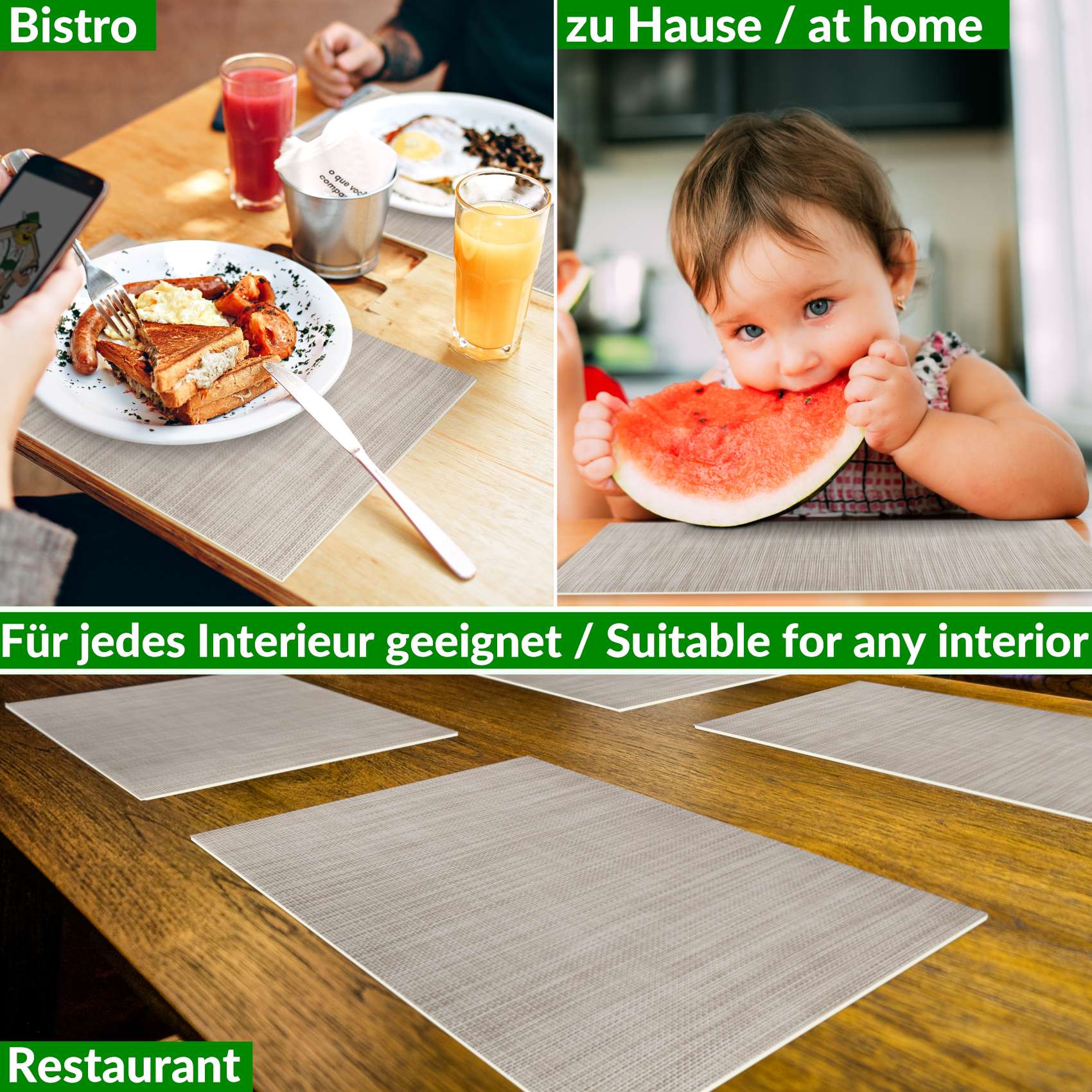 Platzsets Tischset Platzdeckchen abwaschbar Tischuntersetzer PVC hitzebeständig Falschuni Beige 30x45cm