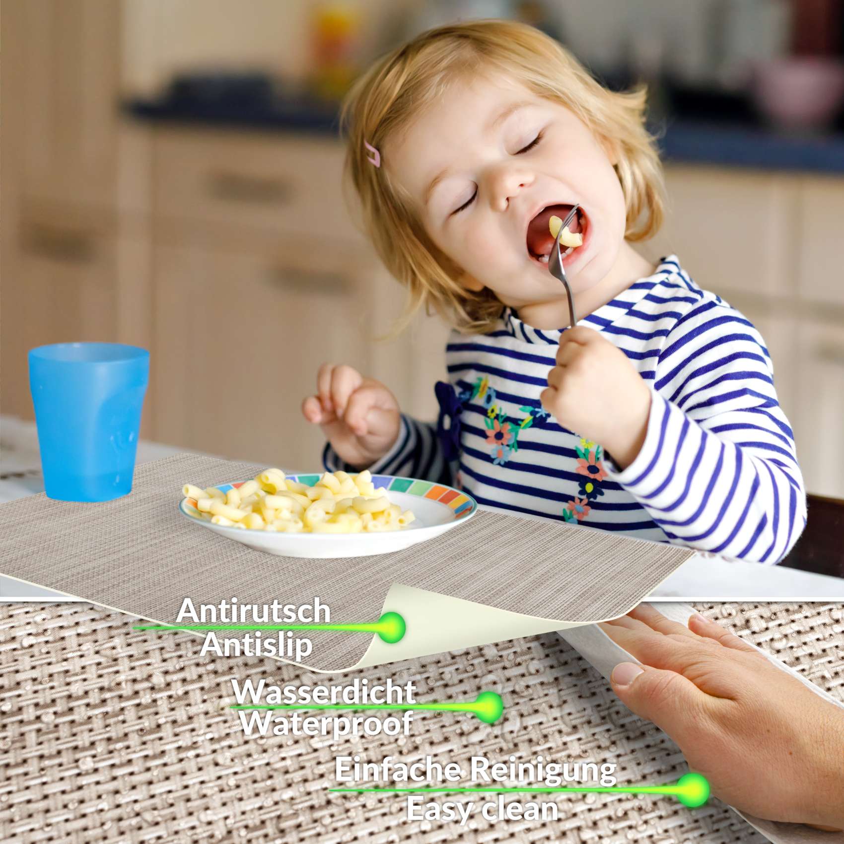 Platzsets Tischset Platzdeckchen abwaschbar Tischuntersetzer PVC hitzebeständig Falschuni Beige 30x45cm