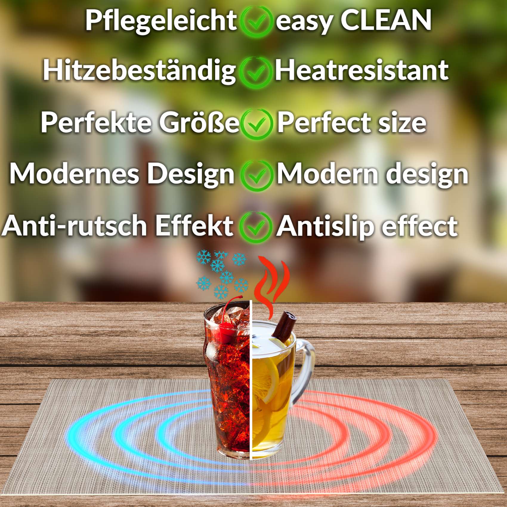 Platzsets Tischset Platzdeckchen abwaschbar Tischuntersetzer PVC hitzebeständig Falschuni Beige 30x45cm