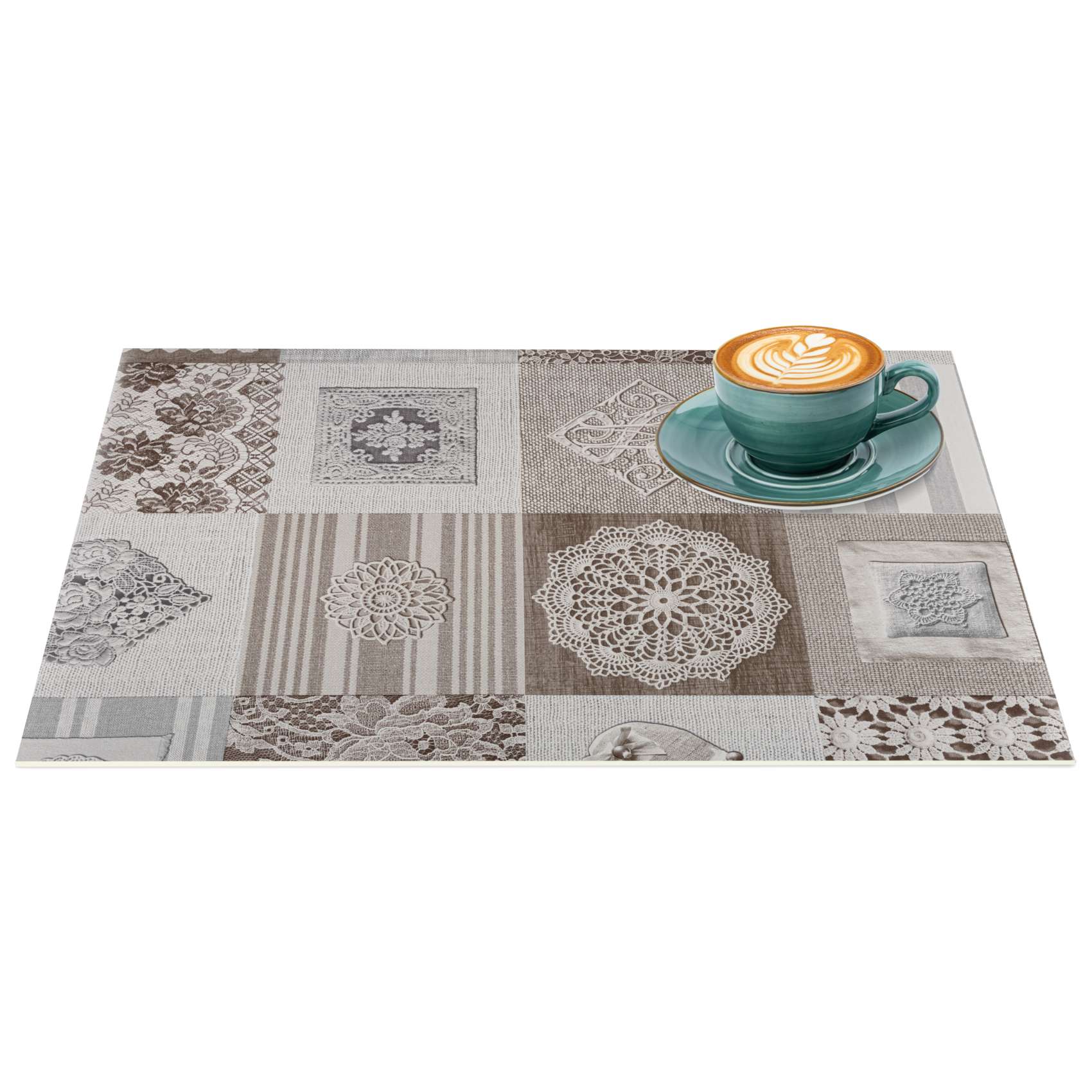 TTPL7658_10 Platzsets Tischset Platzdeckchen abwaschbar Tischuntersetzer PVC hitzebeständig Patchwork Holz Liebe 35x50cm