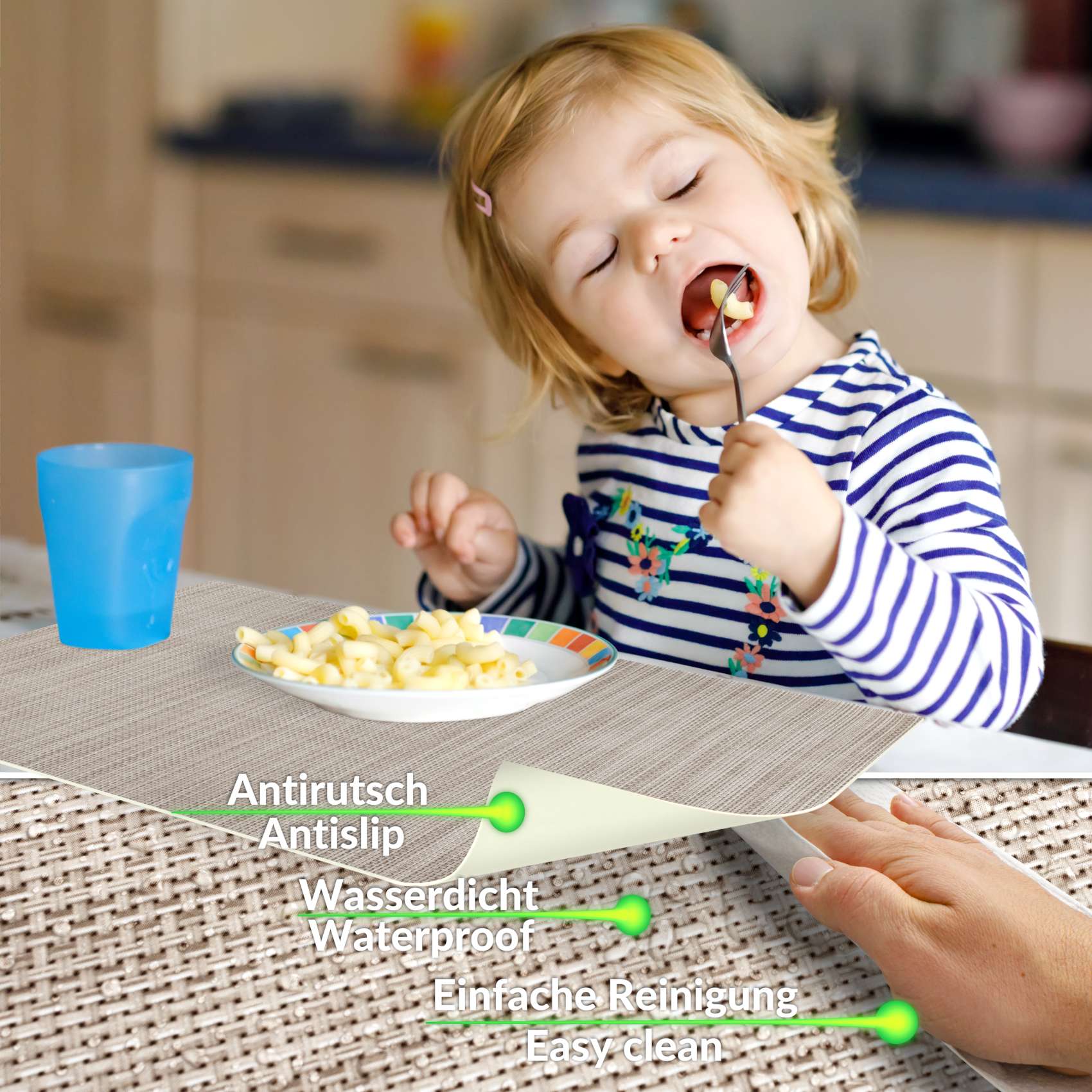 Platzsets Tischset Platzdeckchen abwaschbar Tischuntersetzer PVC hitzebeständig Falschuni Beige 35x50cm