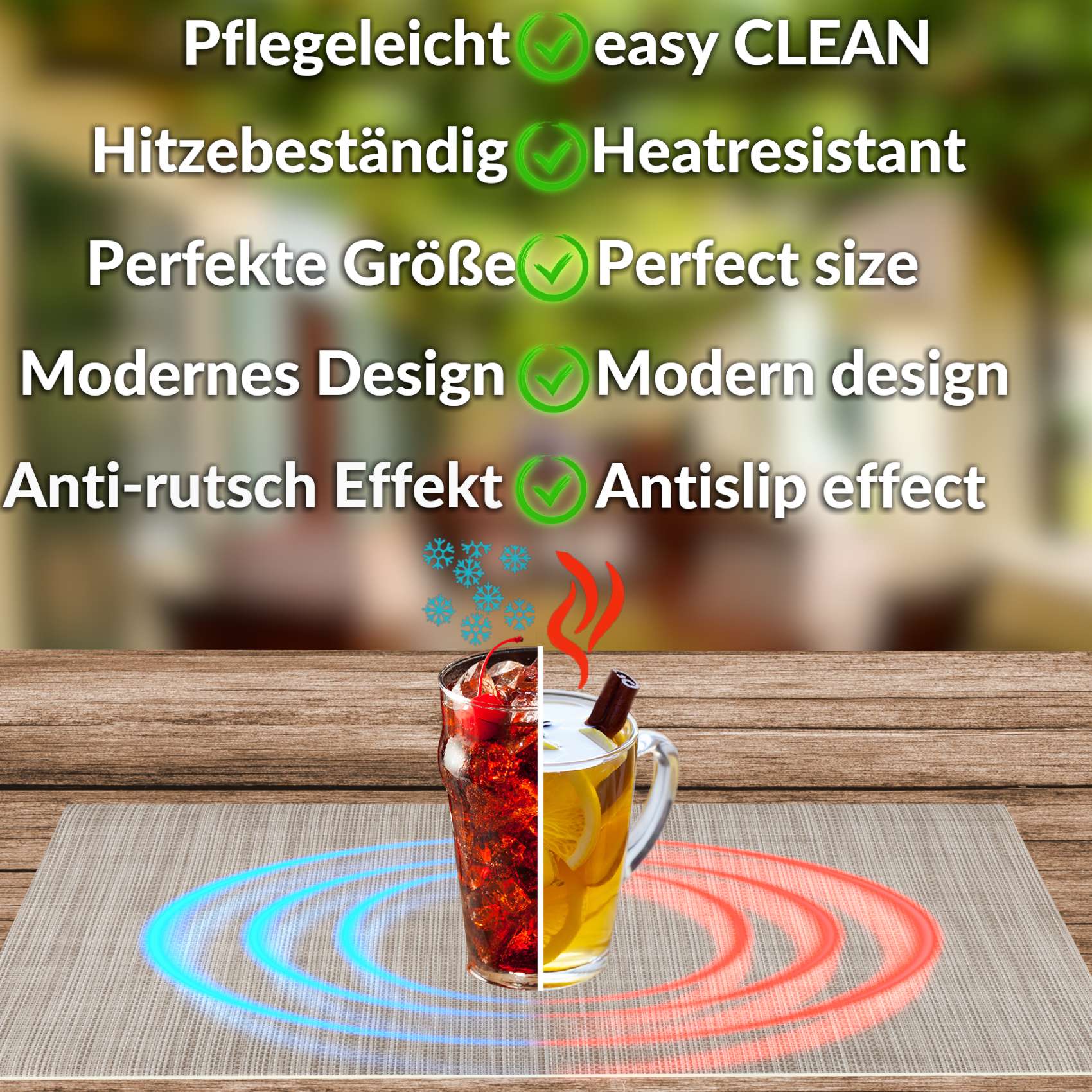 Platzsets Tischset Platzdeckchen abwaschbar Tischuntersetzer PVC hitzebeständig Falschuni Beige 35x50cm