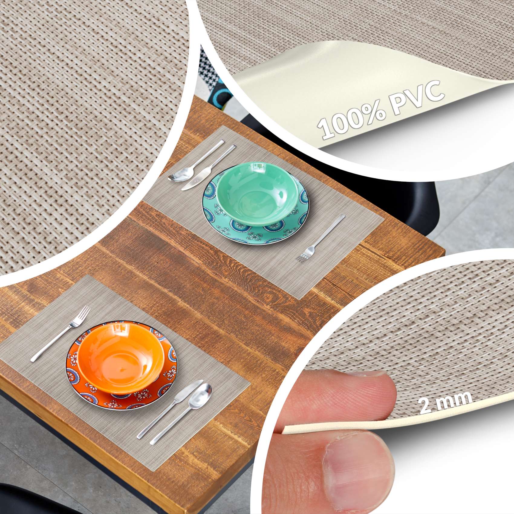 Platzsets Tischset Platzdeckchen abwaschbar Tischuntersetzer PVC hitzebeständig Falschuni Beige 35x50cm