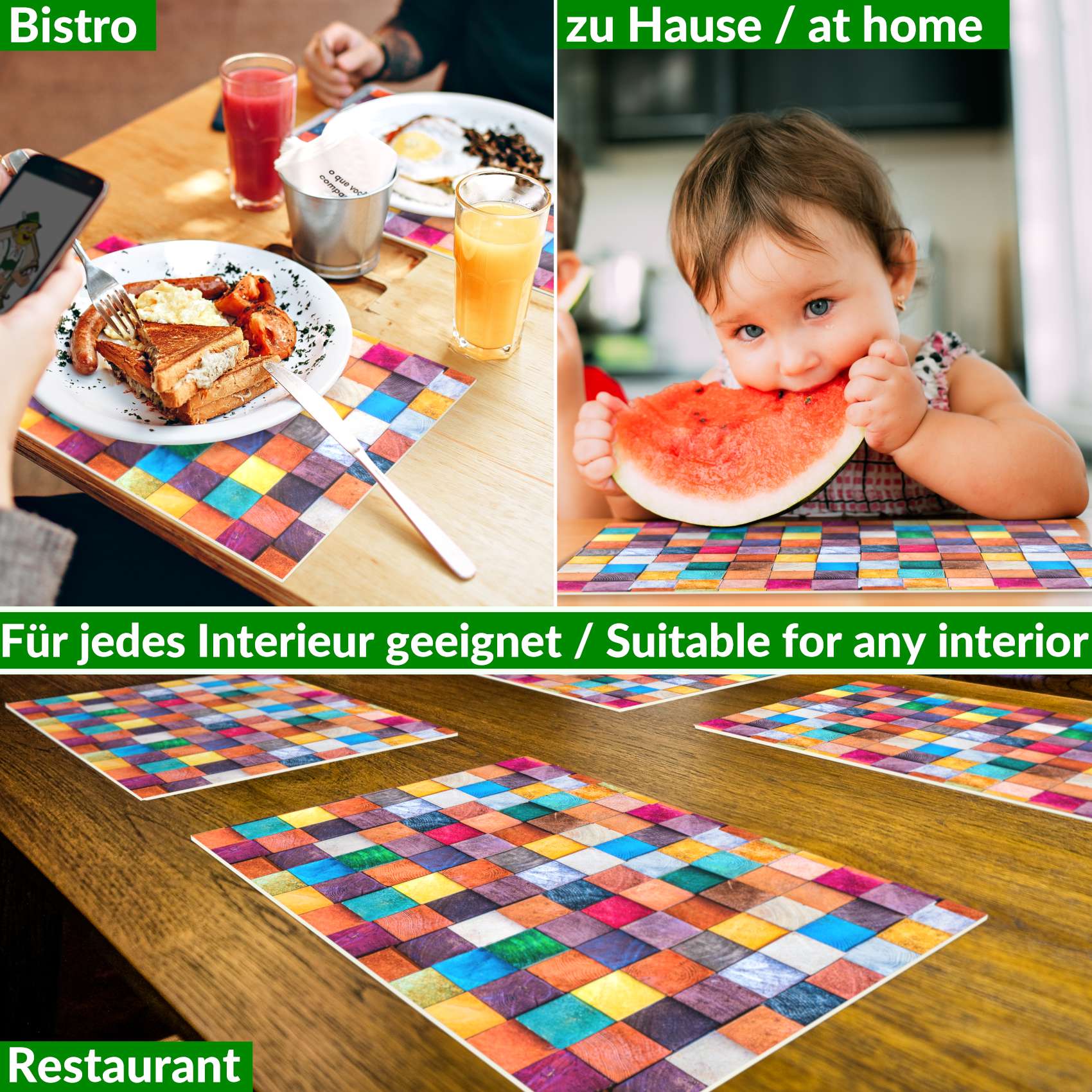 Platzsets Tischset Platzdeckchen abwaschbar Tischuntersetzer PVC hitzebeständig Mosaik 35x50cm