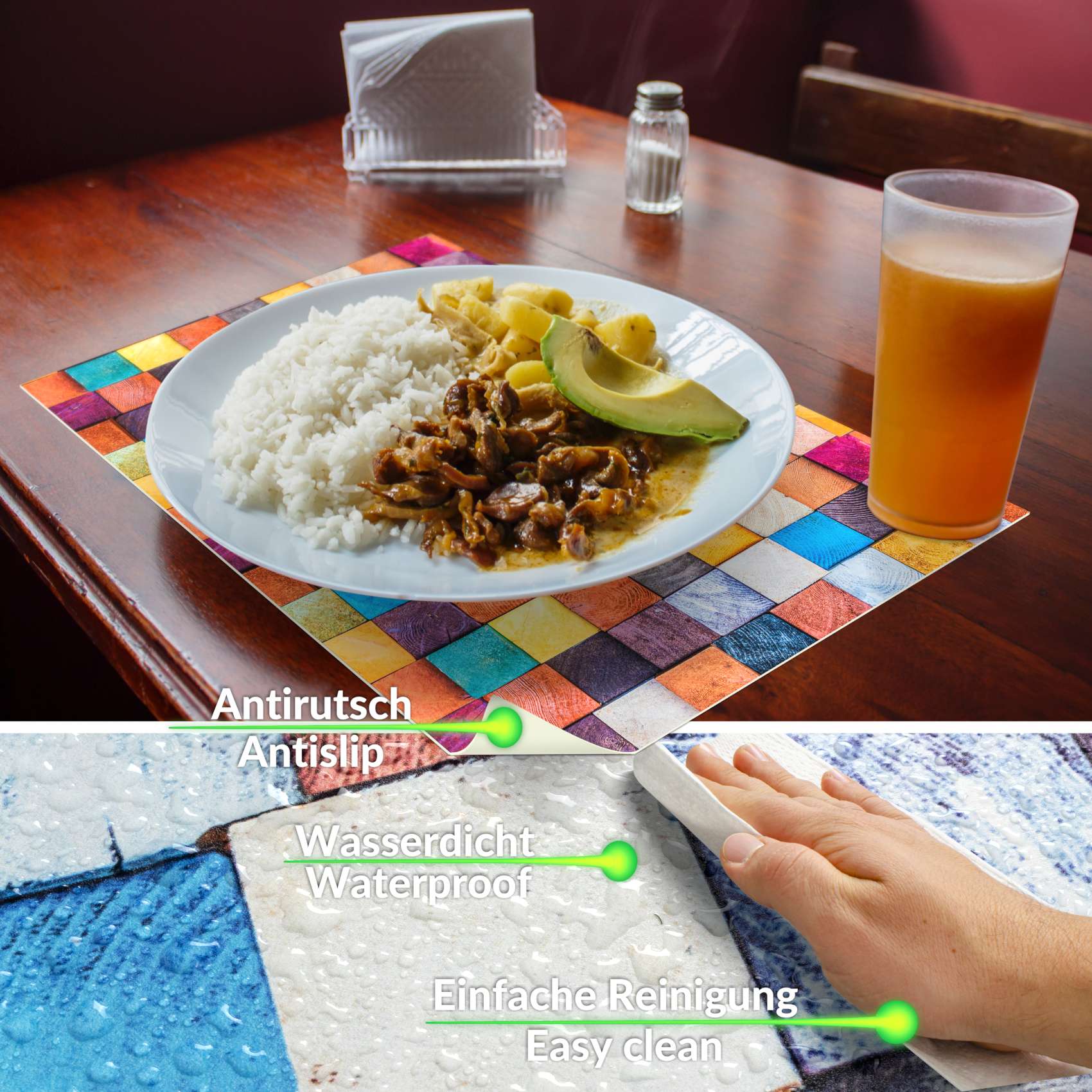 Platzsets Tischset Platzdeckchen abwaschbar Tischuntersetzer PVC hitzebeständig Mosaik 35x50cm