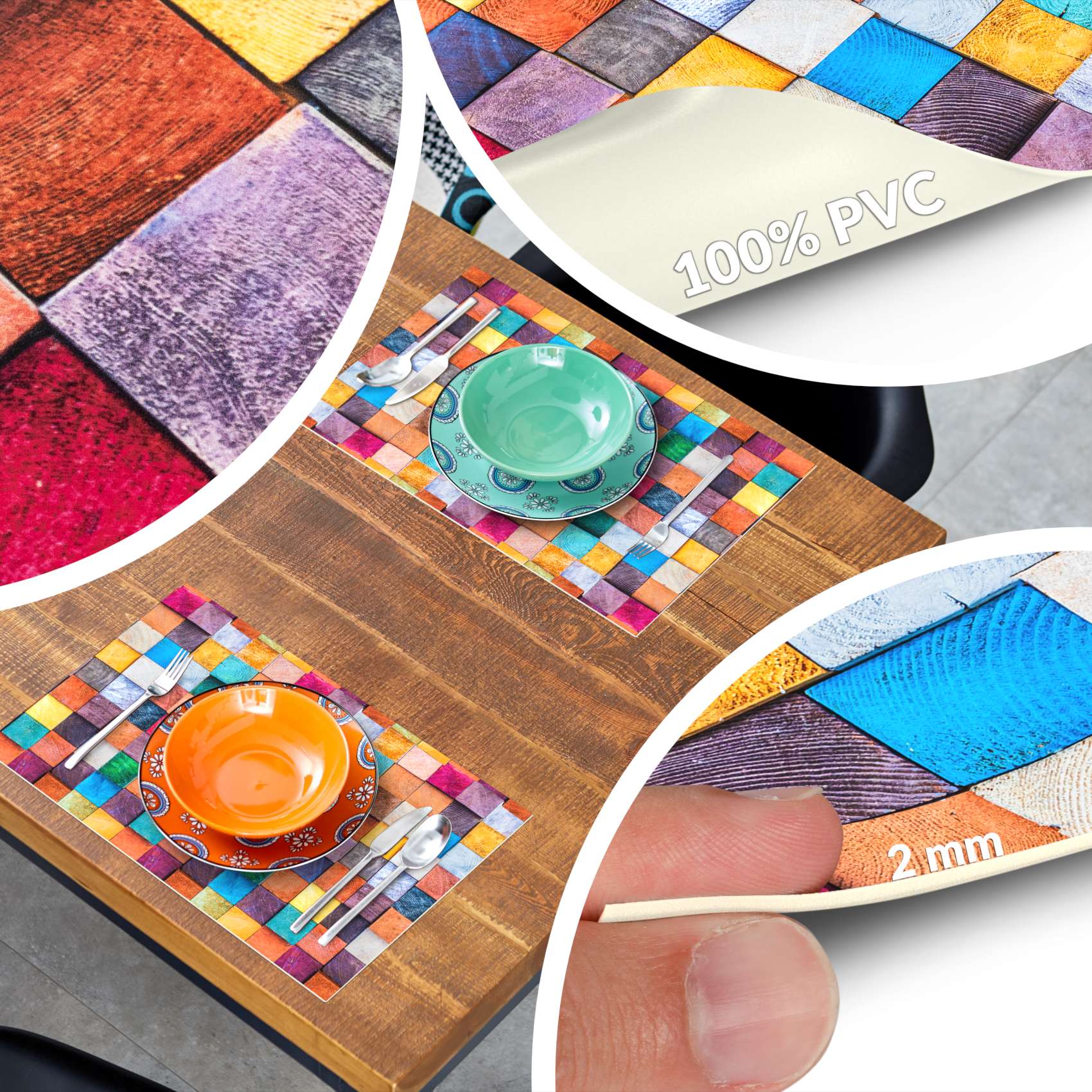 Platzsets Tischset Platzdeckchen abwaschbar Tischuntersetzer PVC hitzebeständig Mosaik 35x50cm