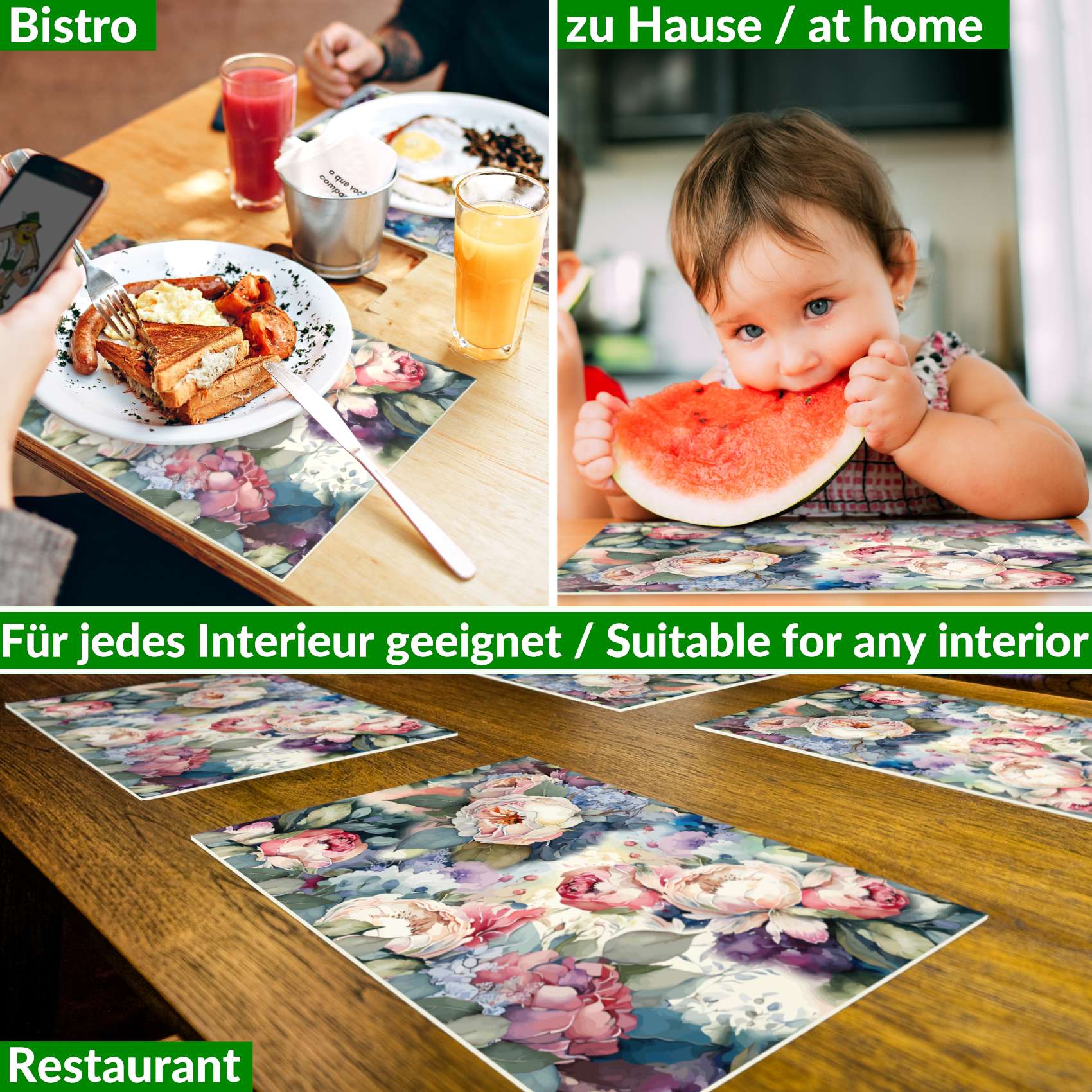 Tischset Platzset Platzdeckchen abwaschbar Tischuntersetzer PVC hitzebeständig Rosen 30x45cm