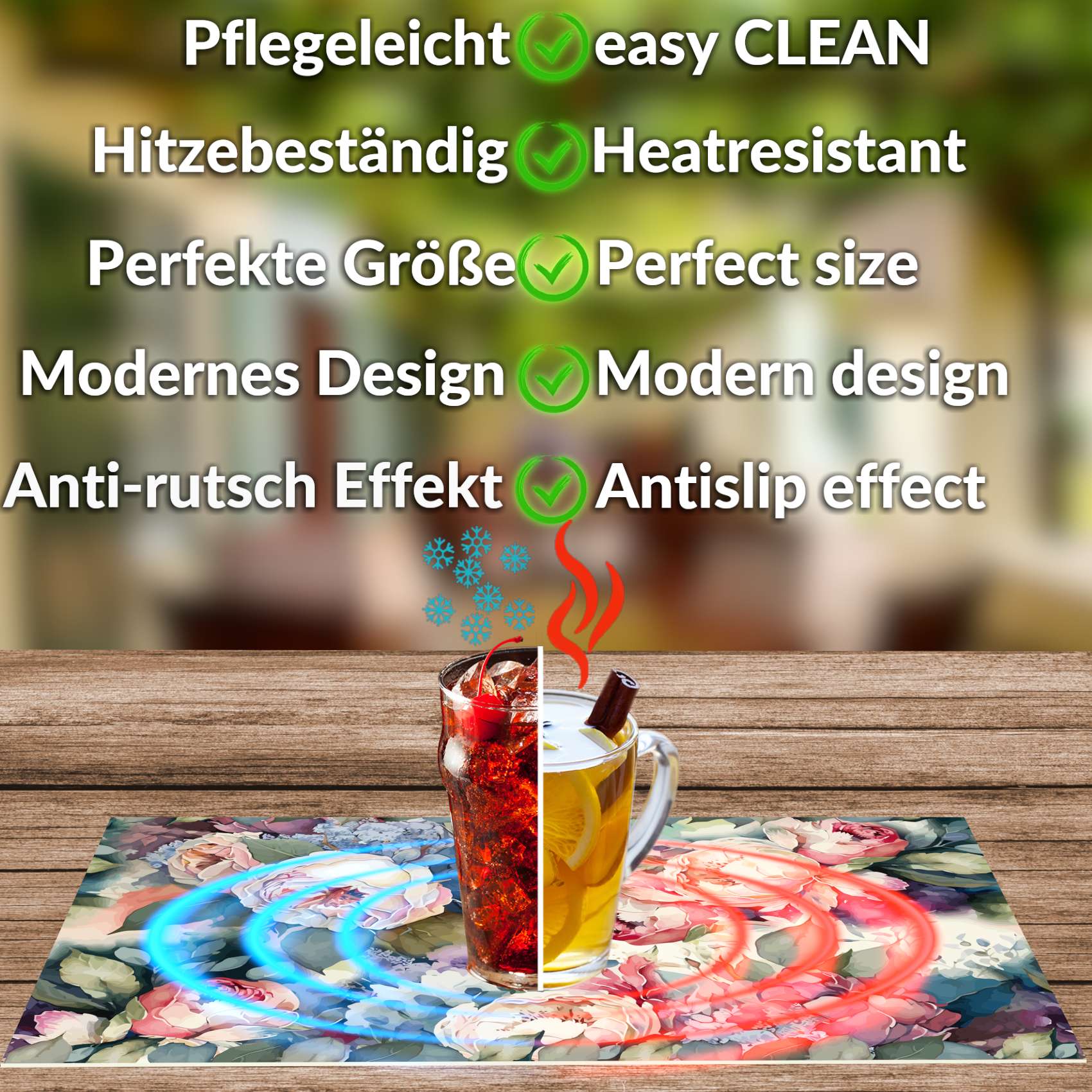 Tischset Platzset Platzdeckchen abwaschbar Tischuntersetzer PVC hitzebeständig Rosen 30x45cm