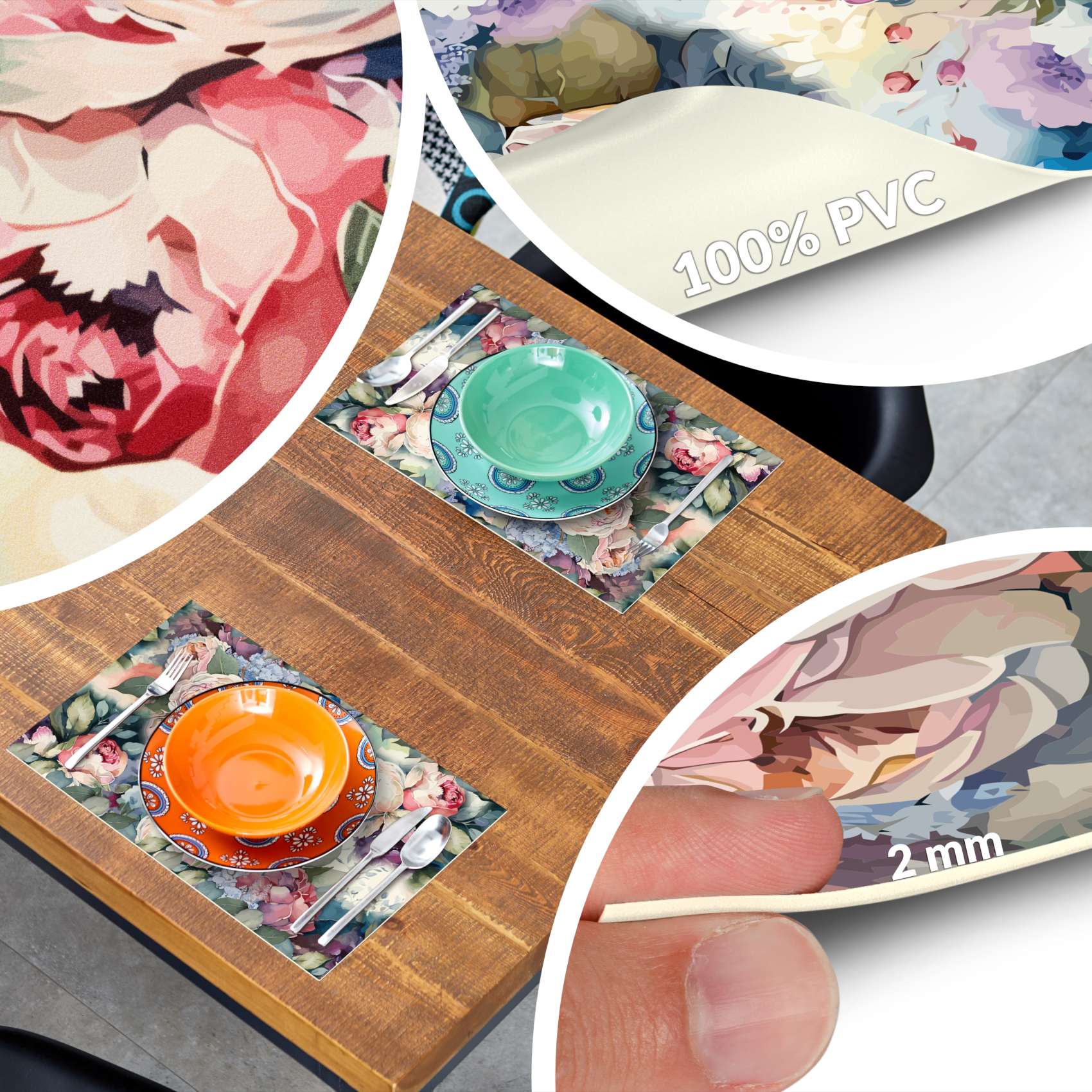 Tischset Platzset Platzdeckchen abwaschbar Tischuntersetzer PVC hitzebeständig Rosen 30x45cm