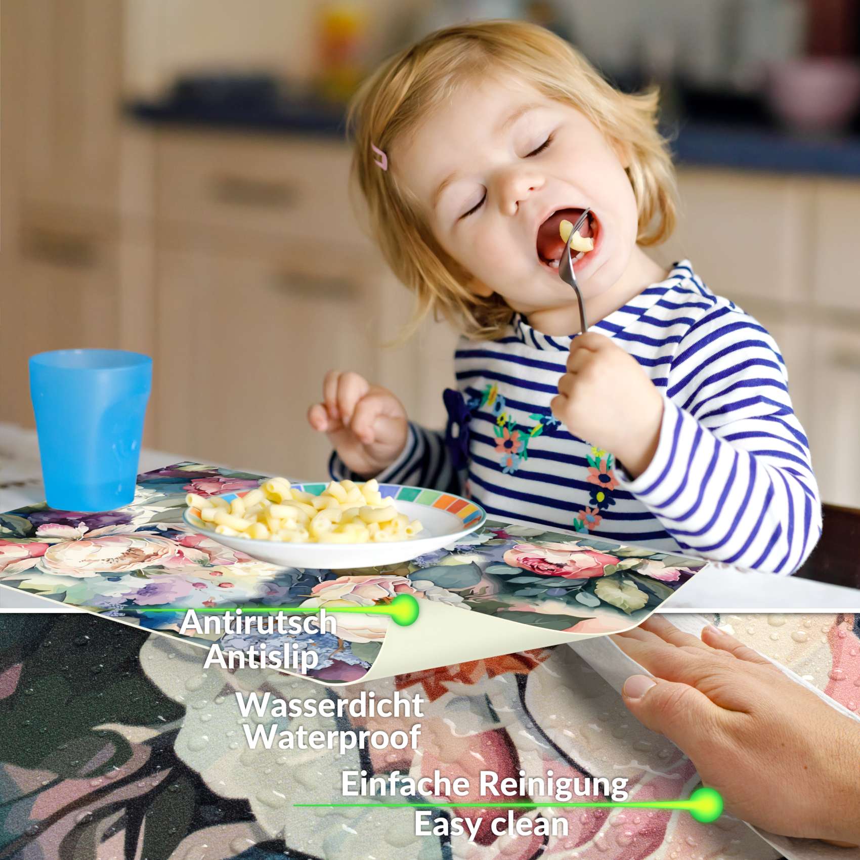 Tischset Platzset Platzdeckchen abwaschbar Tischuntersetzer PVC hitzebeständig Rosen 30x45cm