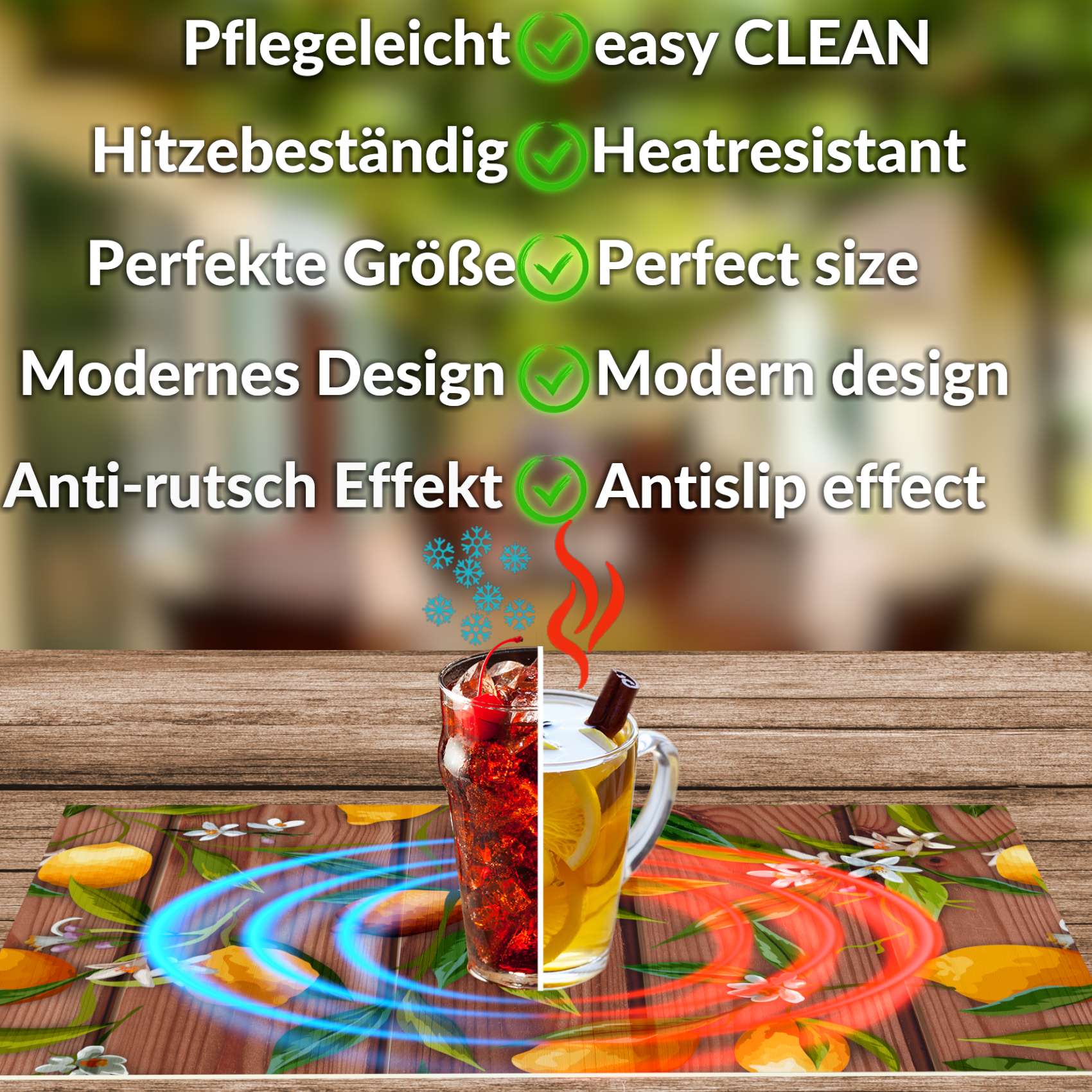 Platzsets Tischset Platzdeckchen abwaschbar Tischuntersetzer PVC hitzebeständig Zitrone Braun Grau 35x50cm