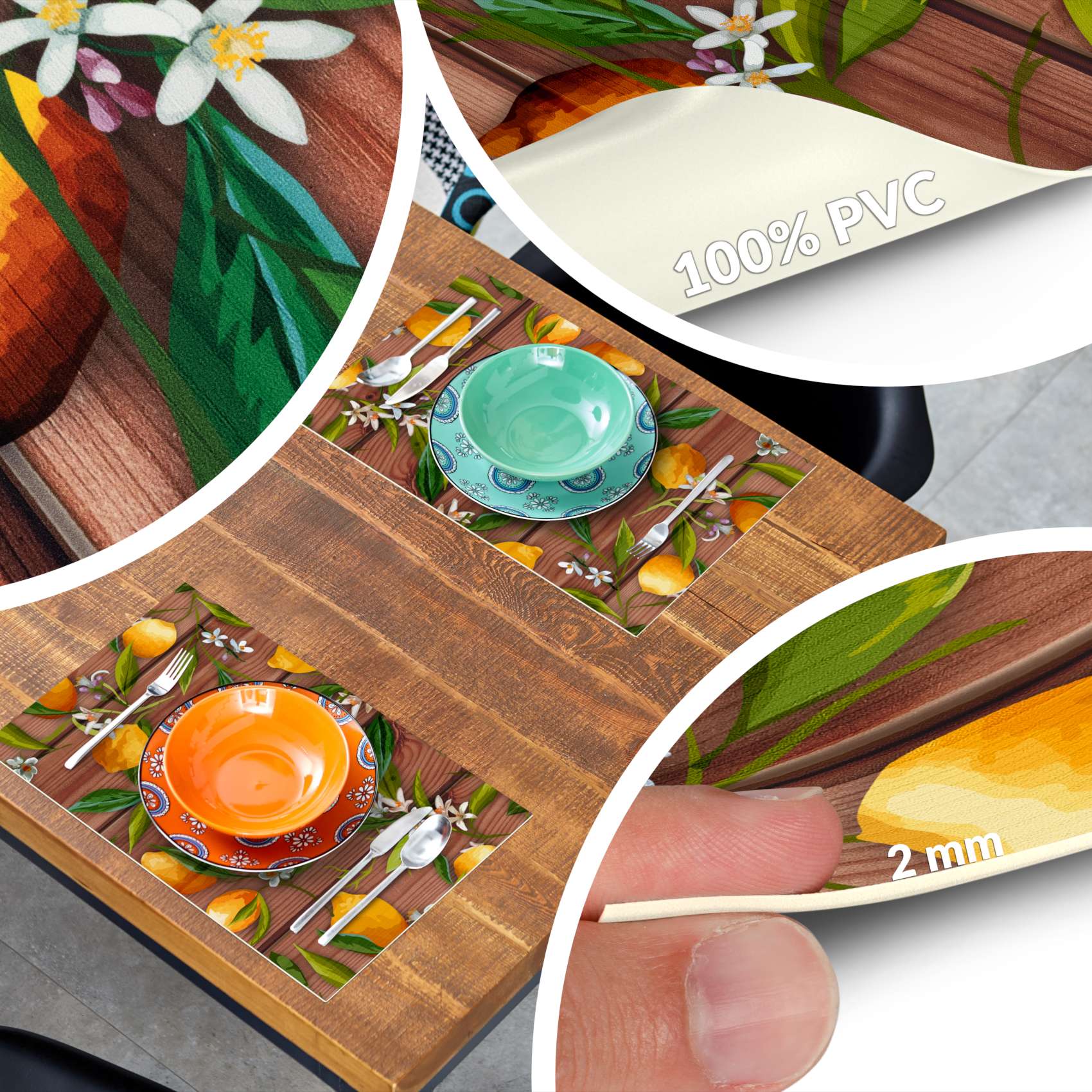 Platzsets Tischset Platzdeckchen abwaschbar Tischuntersetzer PVC hitzebeständig Zitrone Braun Grau 35x50cm