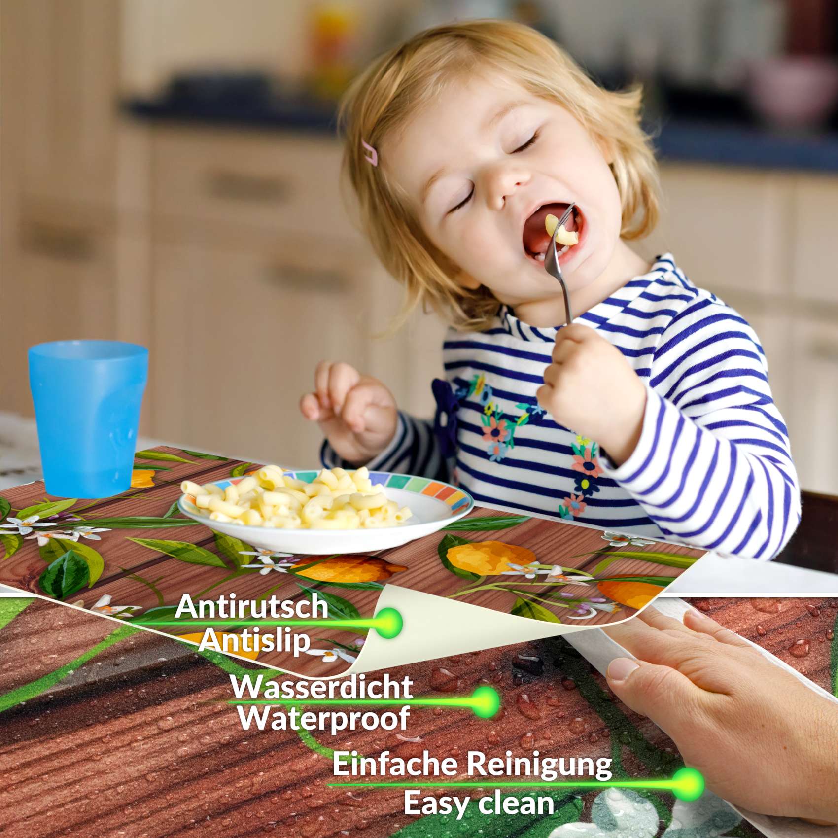 Platzsets Tischset Platzdeckchen abwaschbar Tischuntersetzer PVC hitzebeständig Zitrone Braun Grau 35x50cm