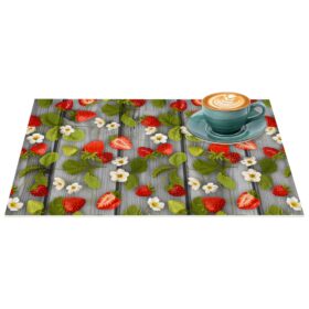 Platzsets Tischset Platzdeckchen Tischuntersetzer abwaschbar PVC hitzebeständig Gartenerdbeeren Holz Grau 35x50cm