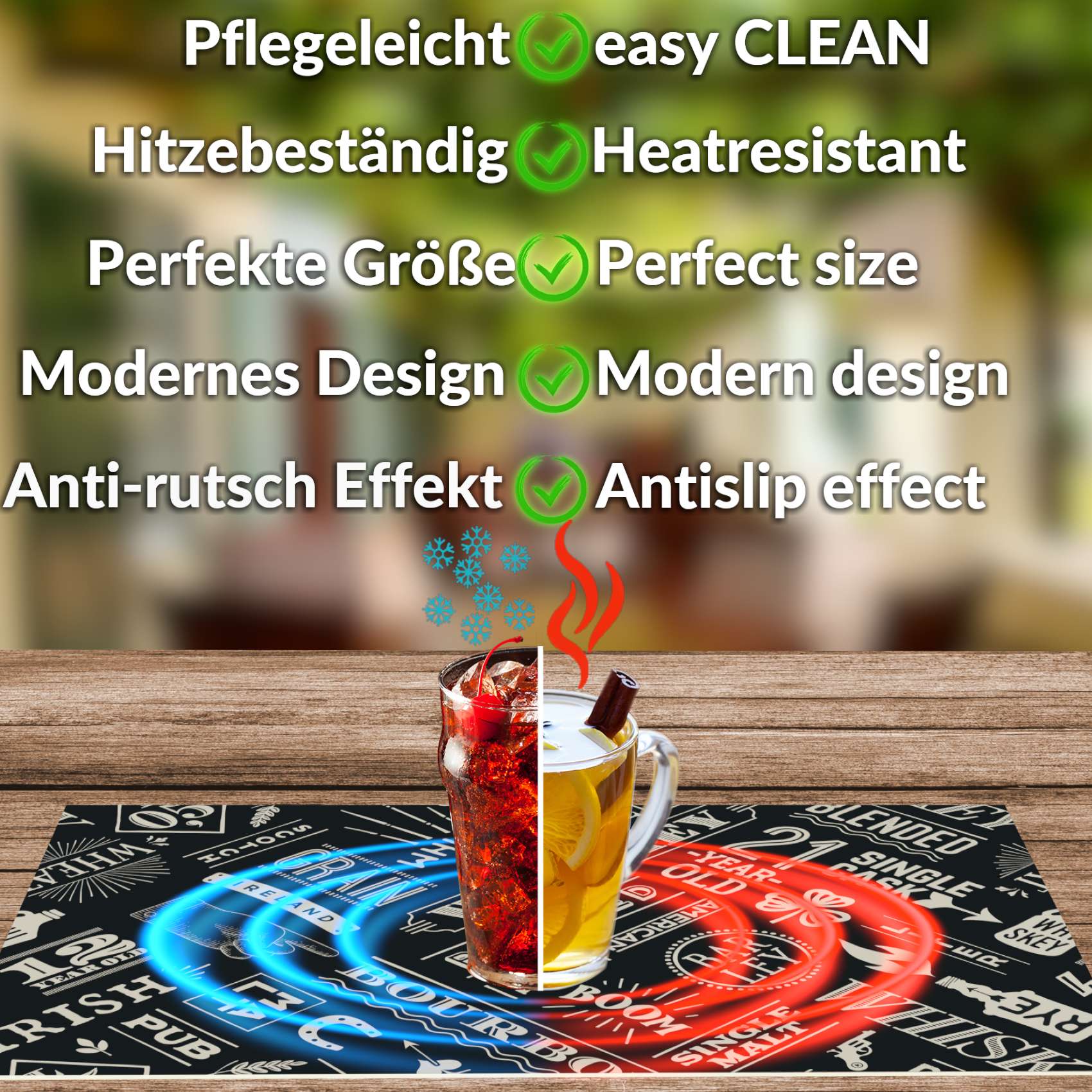 Platzsets Tischset Platzdeckchen abwaschbar Tischuntersetzer PVC hitzebeständig Whisky Anthrazit 35x50cm