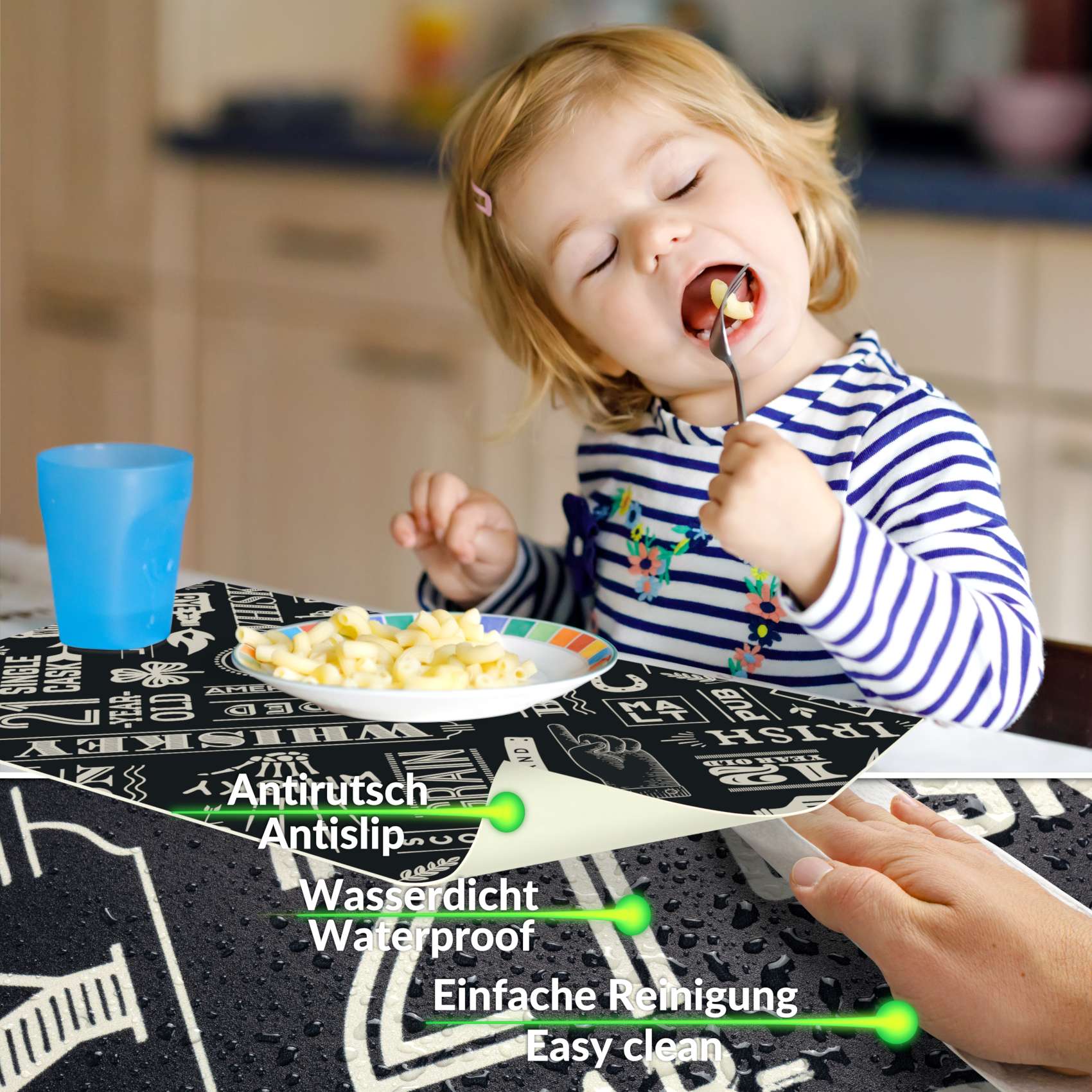 Platzsets Tischset Platzdeckchen abwaschbar Tischuntersetzer PVC hitzebeständig Whisky Anthrazit 35x50cm