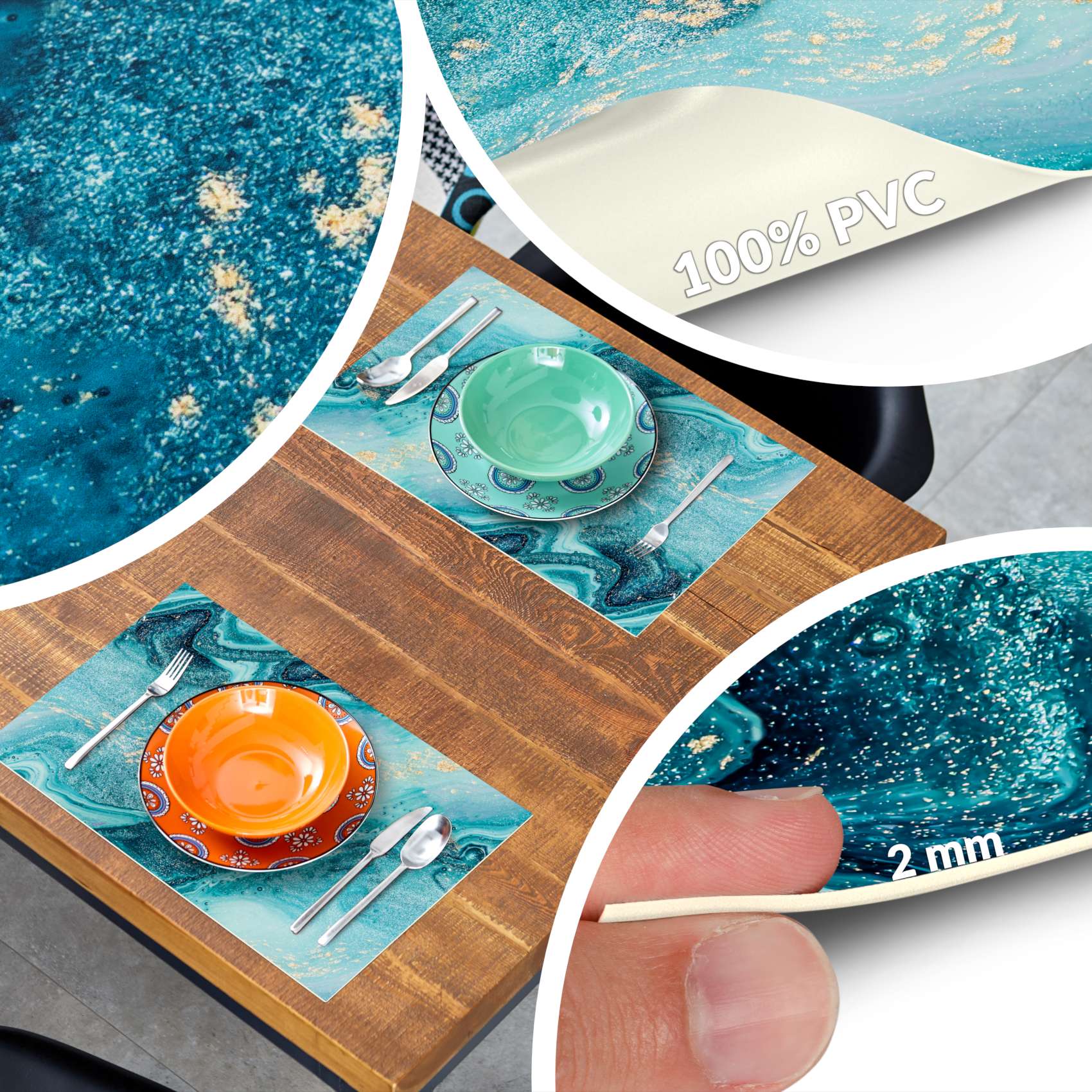 Platzsets Tischset Platzdeckchen abwaschbar Tischuntersetzer PVC hitzebeständig Marmor Blau 35x50cm