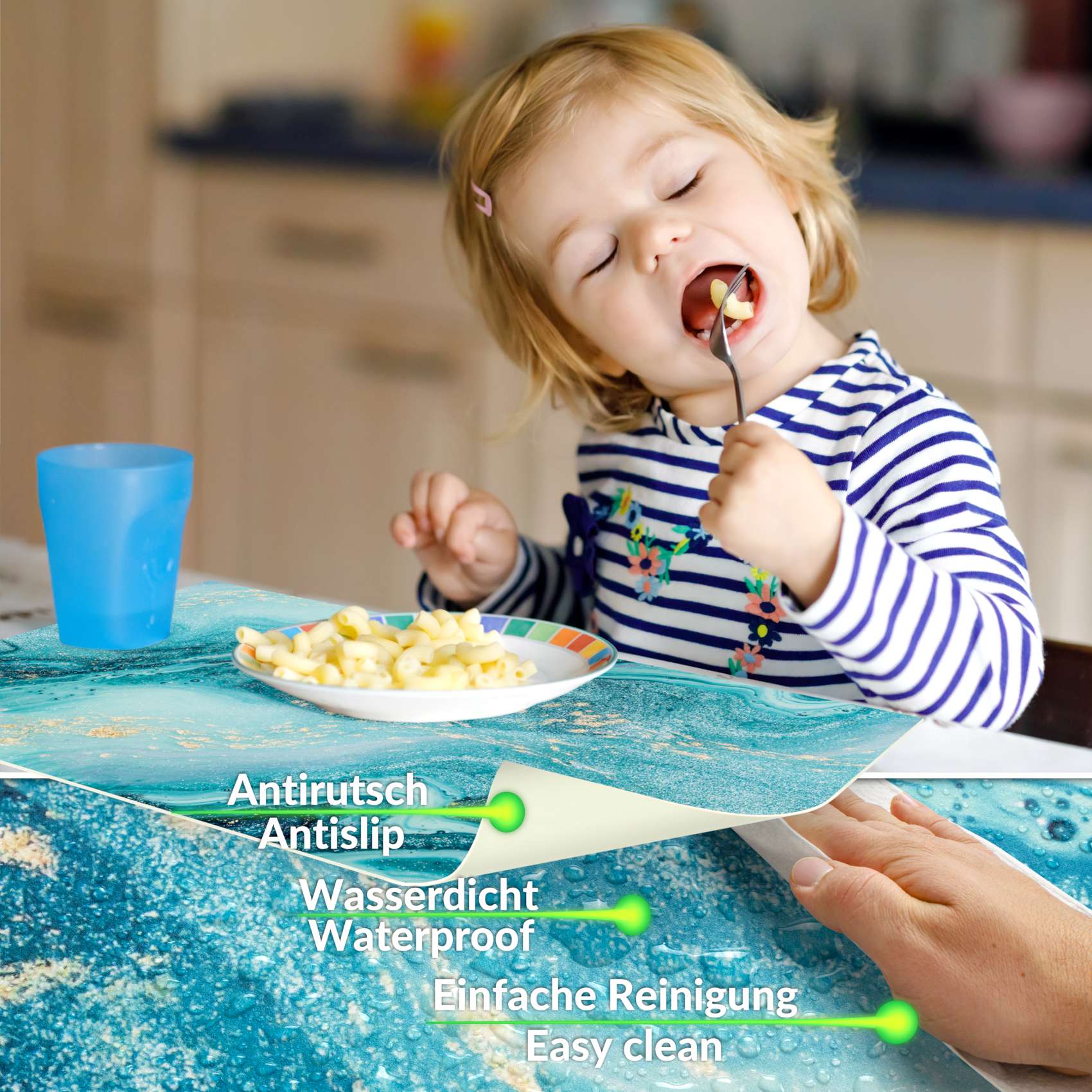 Platzsets Tischset Platzdeckchen abwaschbar Tischuntersetzer PVC hitzebeständig Marmor Blau 35x50cm