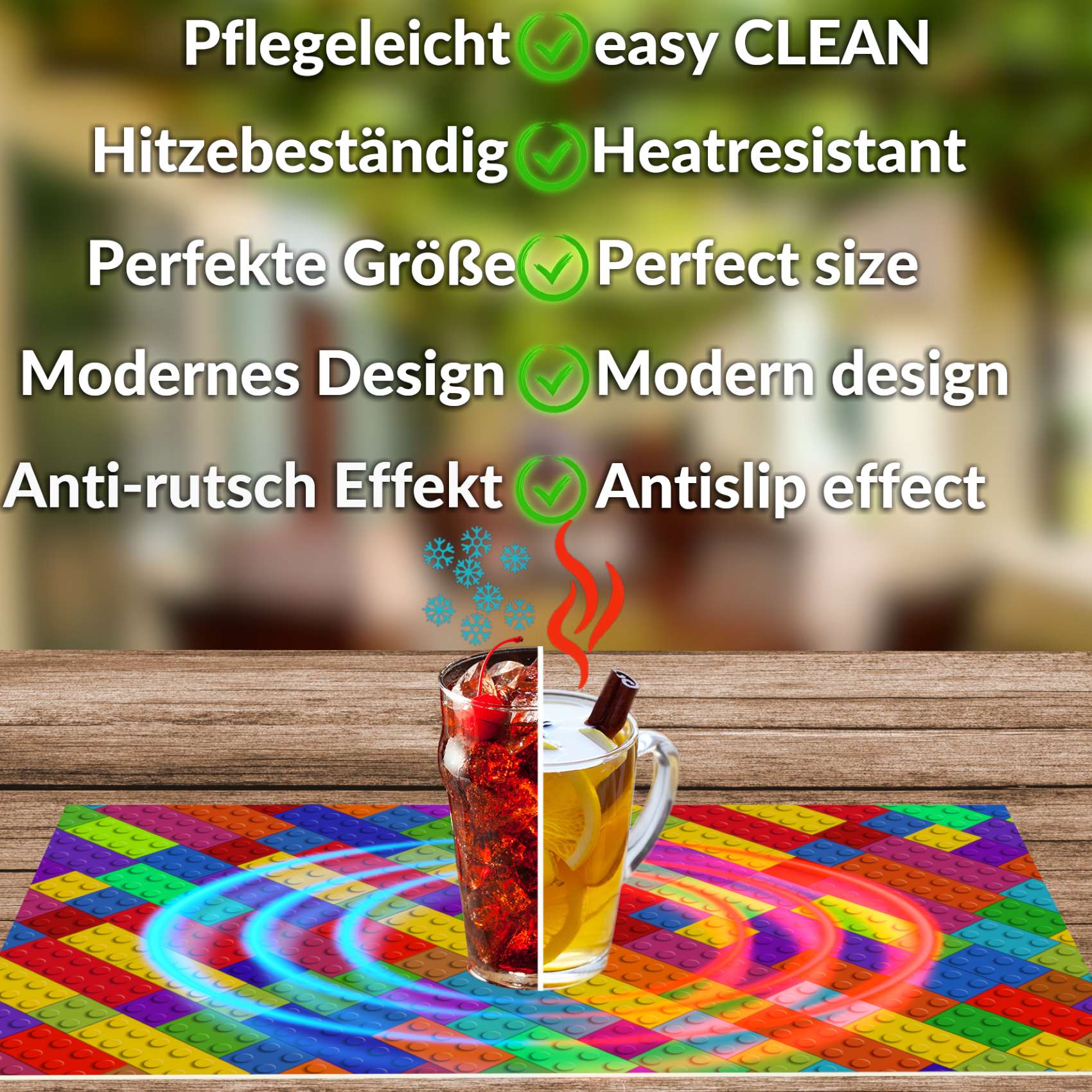 Platzsets Tischset Platzdeckchen abwaschbar Tischuntersetzer PVC hitzebeständig Bunte Bausteine 35x50cm