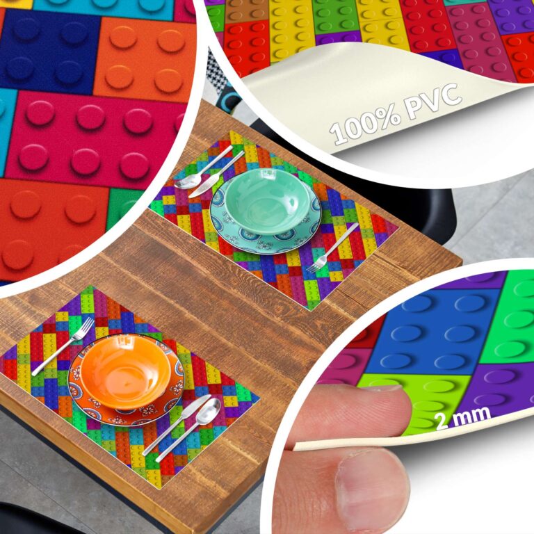 Platzsets Tischset Platzdeckchen abwaschbar Tischuntersetzer PVC hitzebeständig Bunte Bausteine 35 x 50 cm Tischschutzfolie nach Maß, Oval, Rund und nach Ihre Skizze!