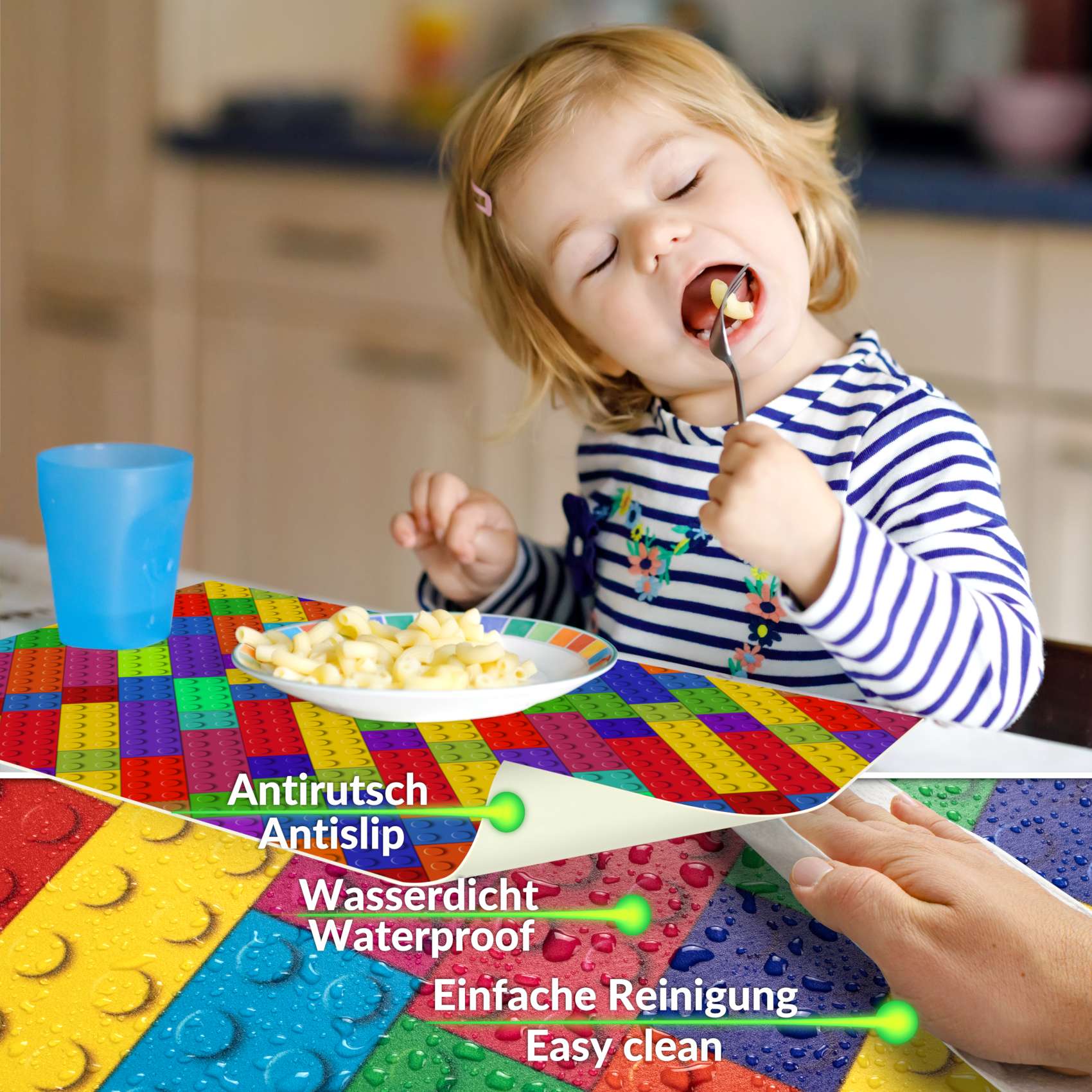 Platzsets Tischset Platzdeckchen abwaschbar Tischuntersetzer PVC hitzebeständig Bunte Bausteine 35x50cm