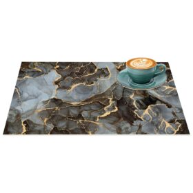 Platzsets Tischset Platzdeckchen abwaschbar Tischuntersetzer PVC hitzebeständig Marmor Dunkel 35x50cm