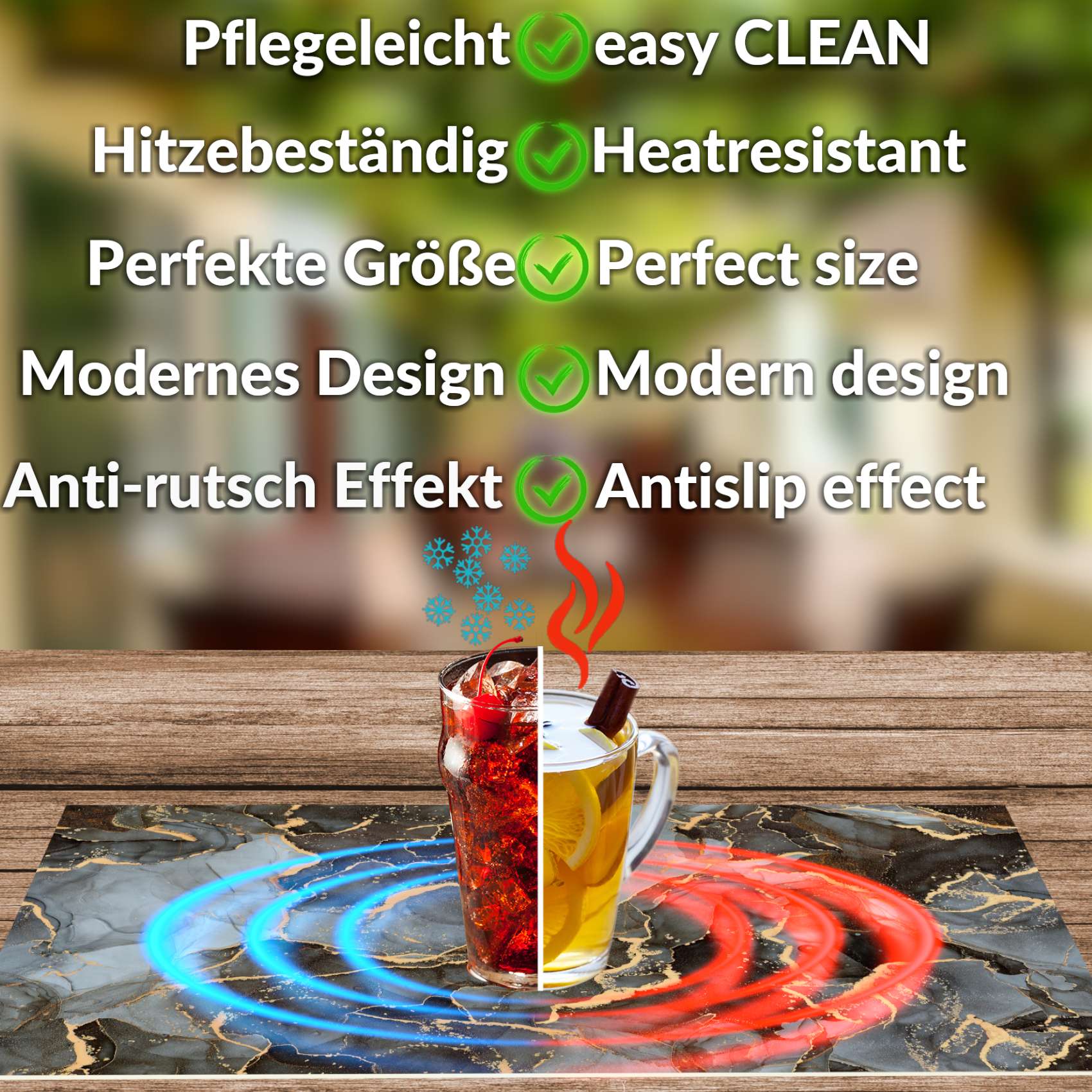 Platzsets Tischset Platzdeckchen abwaschbar Tischuntersetzer PVC hitzebeständig Marmor Dunkel 35x50cm