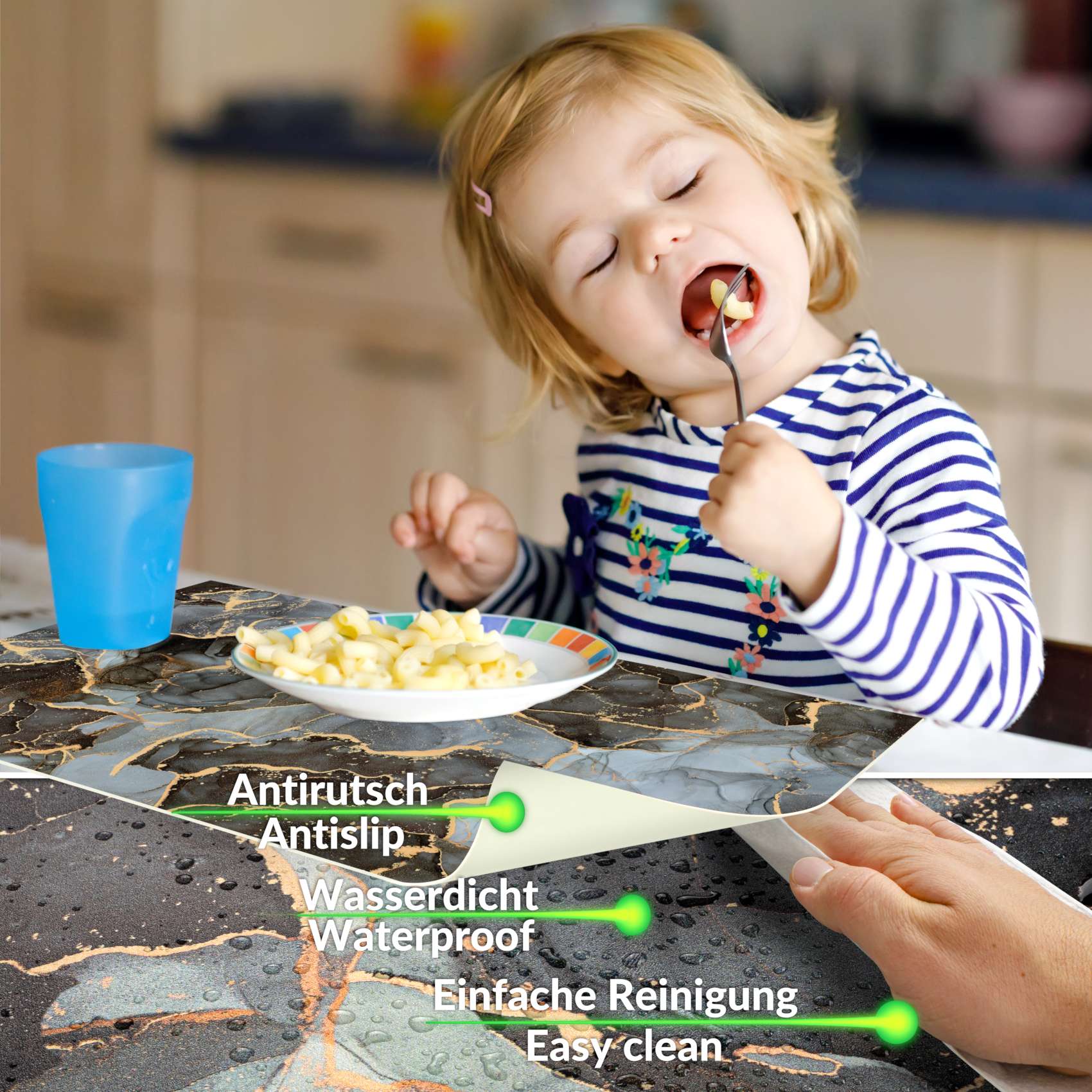 Platzsets Tischset Platzdeckchen abwaschbar Tischuntersetzer PVC hitzebeständig Marmor Dunkel 35x50cm