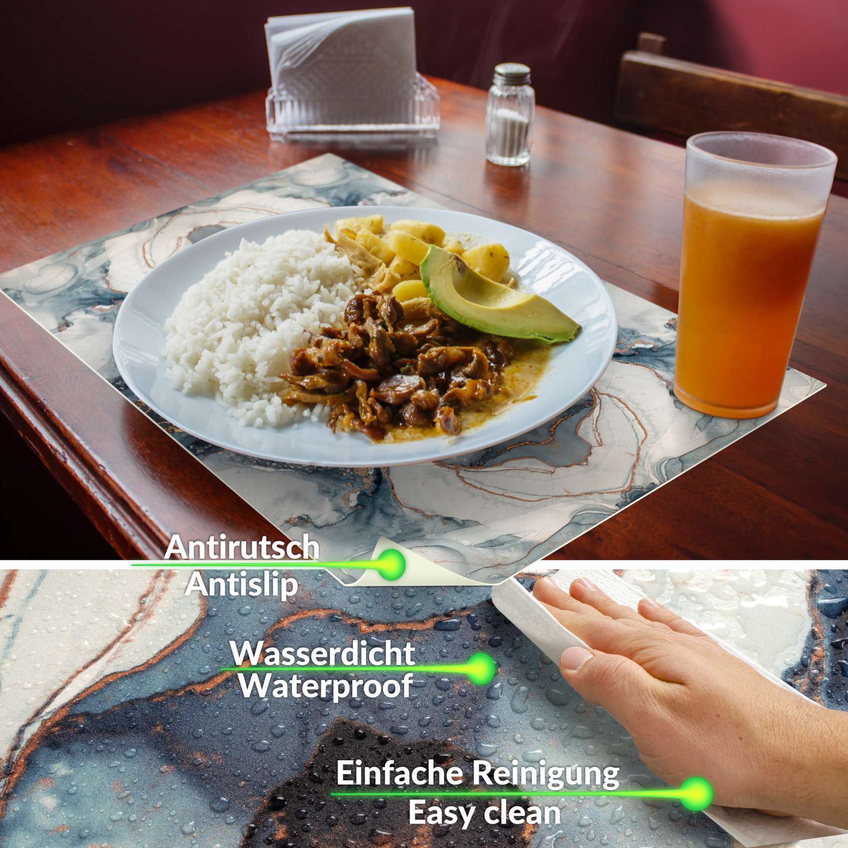 Platzsets Tischset Platzdeckchen abwaschbar Tischuntersetzer PVC hitzebeständig Marmor Hell 35x50cm