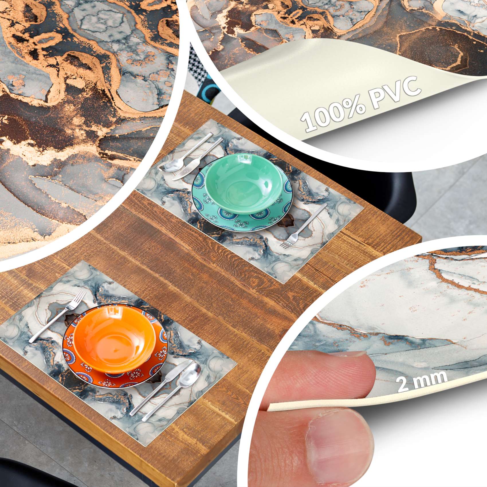 Platzsets Tischset Platzdeckchen abwaschbar Tischuntersetzer PVC hitzebeständig Marmor Hell 35x50cm