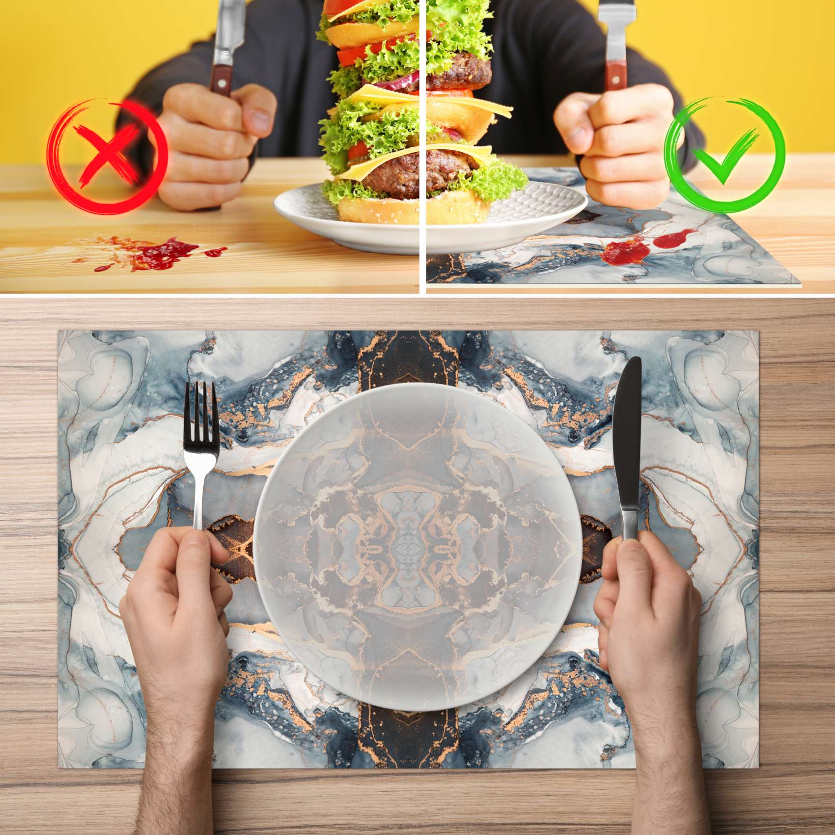 Platzsets Tischset Platzdeckchen abwaschbar Tischuntersetzer PVC hitzebeständig Marmor Hell 35x50cm