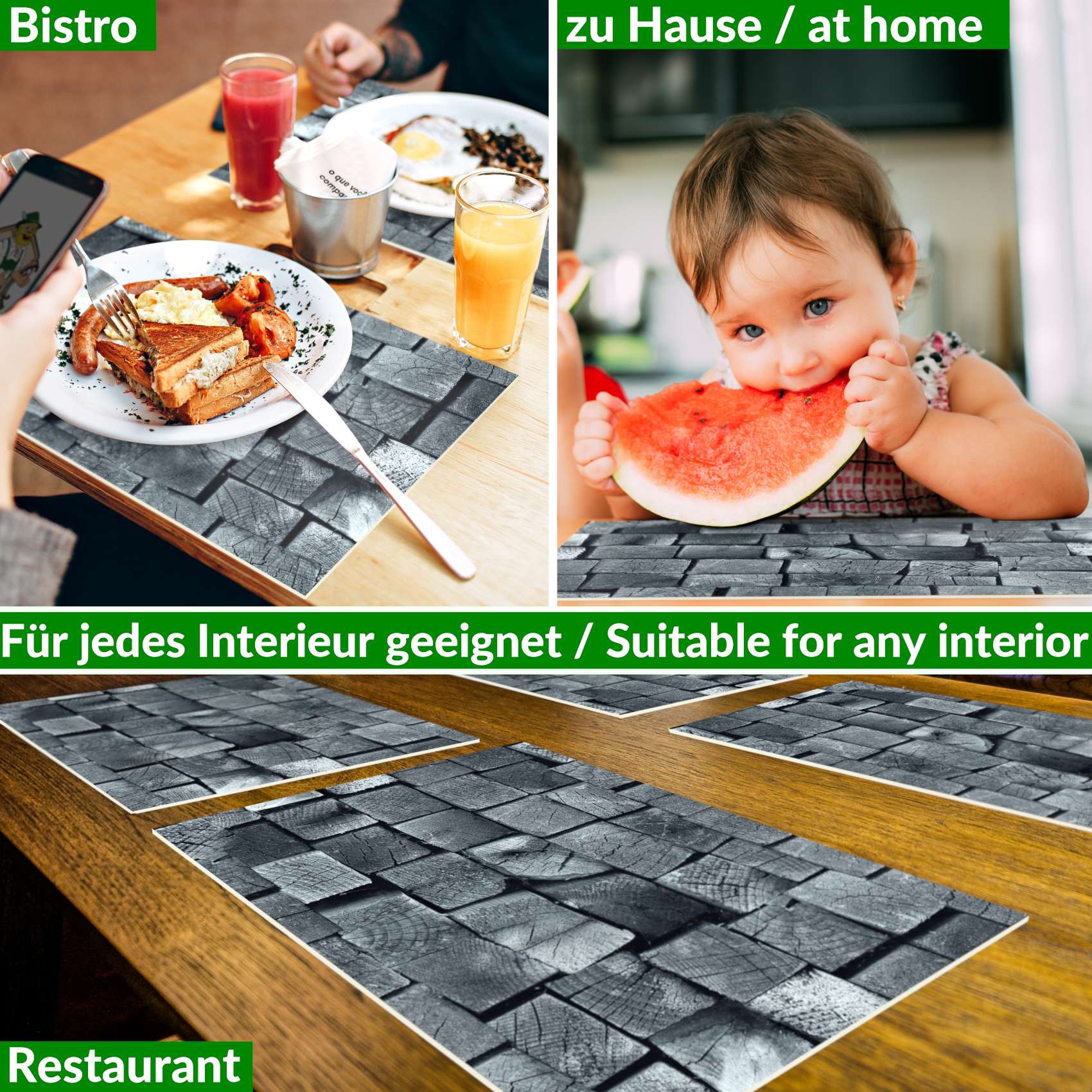 Platzsets Tischset Platzdeckchen abwaschbar Tischuntersetzer PVC hitzebeständig Holz 35x50cm