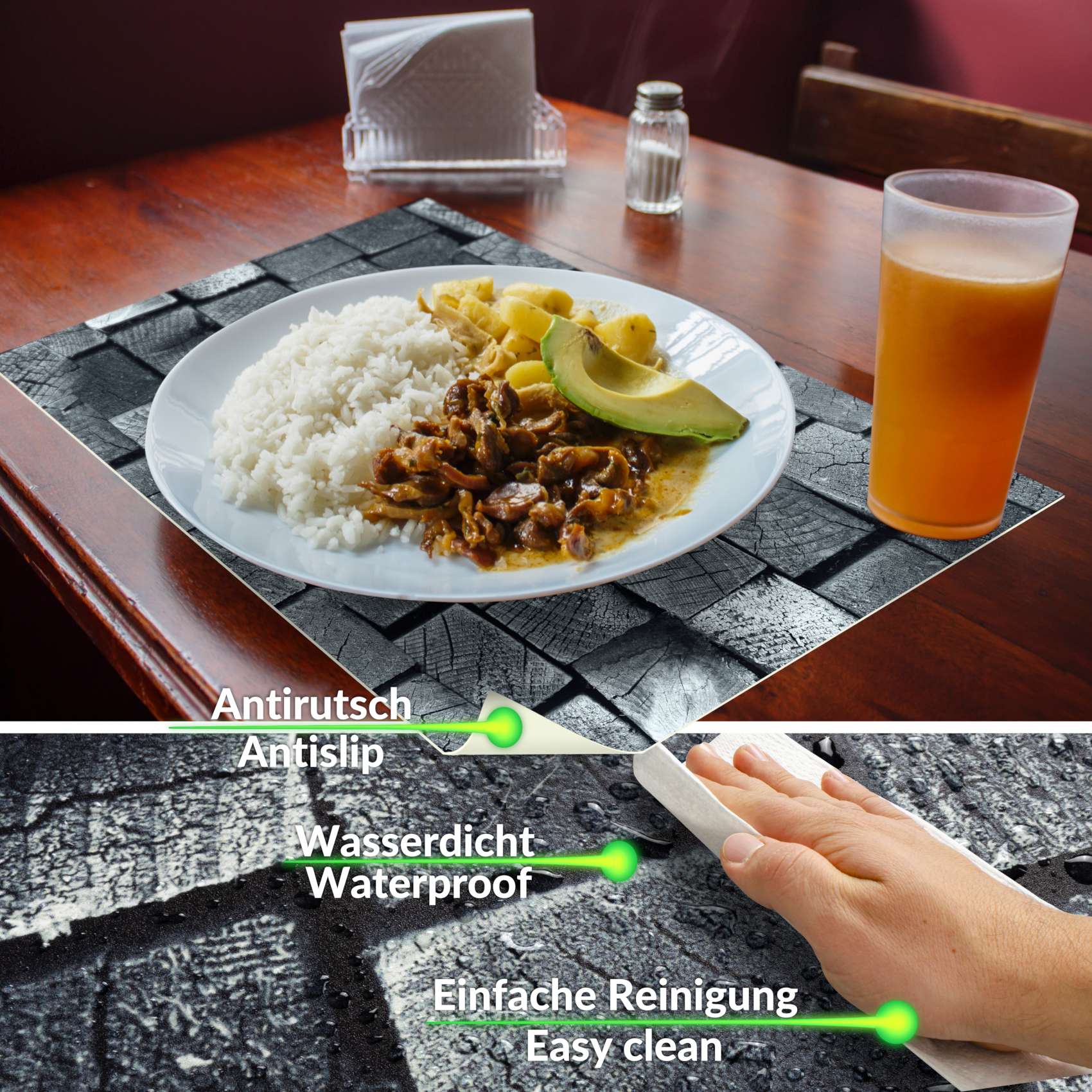 Platzsets Tischset Platzdeckchen abwaschbar Tischuntersetzer PVC hitzebeständig Holz 35x50cm