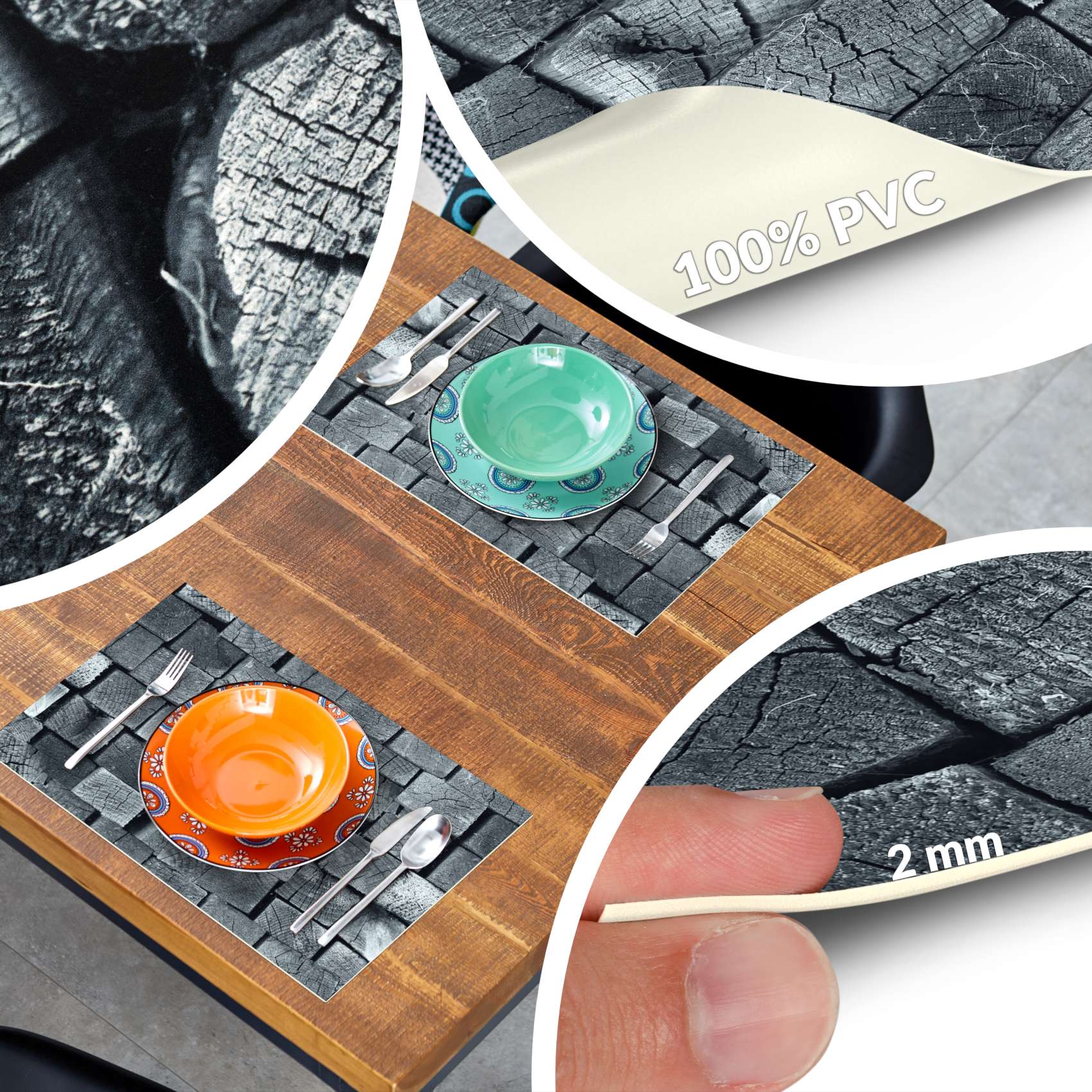 Platzsets Tischset Platzdeckchen abwaschbar Tischuntersetzer PVC hitzebeständig Holz 35x50cm
