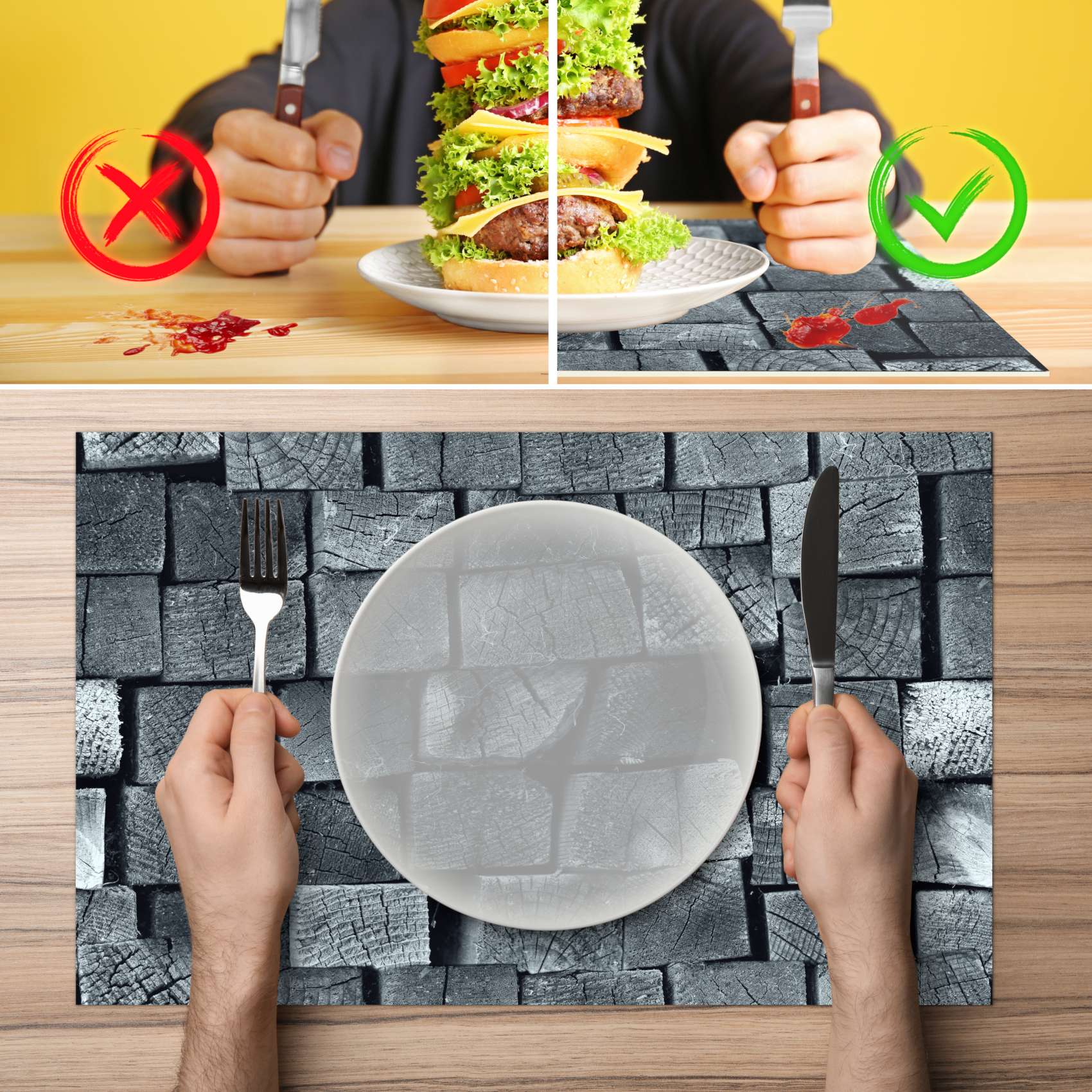 Platzsets Tischset Platzdeckchen abwaschbar Tischuntersetzer PVC hitzebeständig Holz 35x50cm