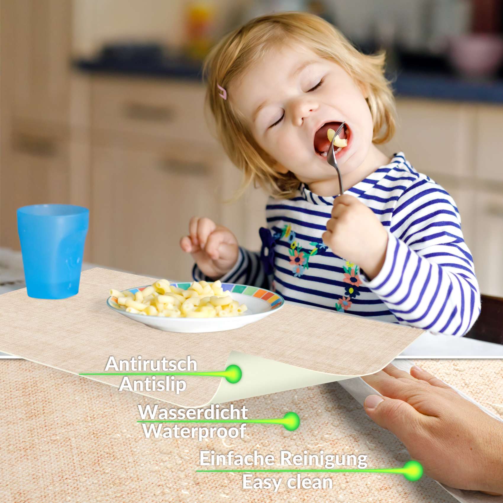 Platzsets Tischset Platzdeckchen abwaschbar Tischuntersetzer PVC hitzebeständig Uni Leinen Beige 35x50cm