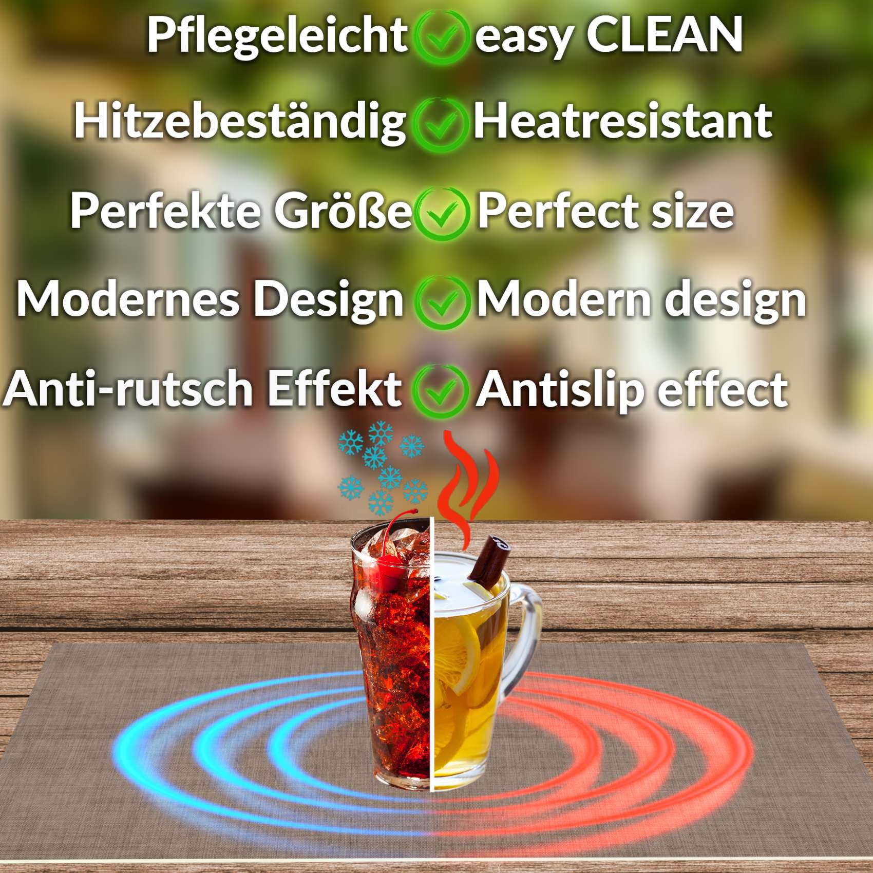 Platzsets Tischset Platzdeckchen abwaschbar Tischuntersetzer PVC hitzebeständig Uni Leinen Braun 35x50cm