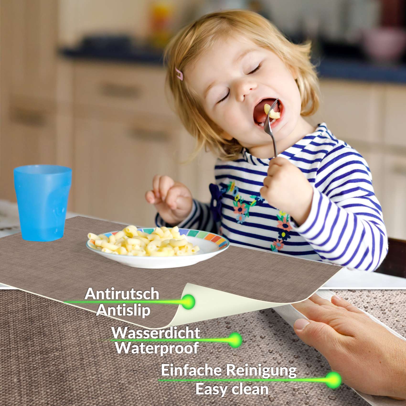 Platzsets Tischset Platzdeckchen abwaschbar Tischuntersetzer PVC hitzebeständig Uni Leinen Braun 35x50cm