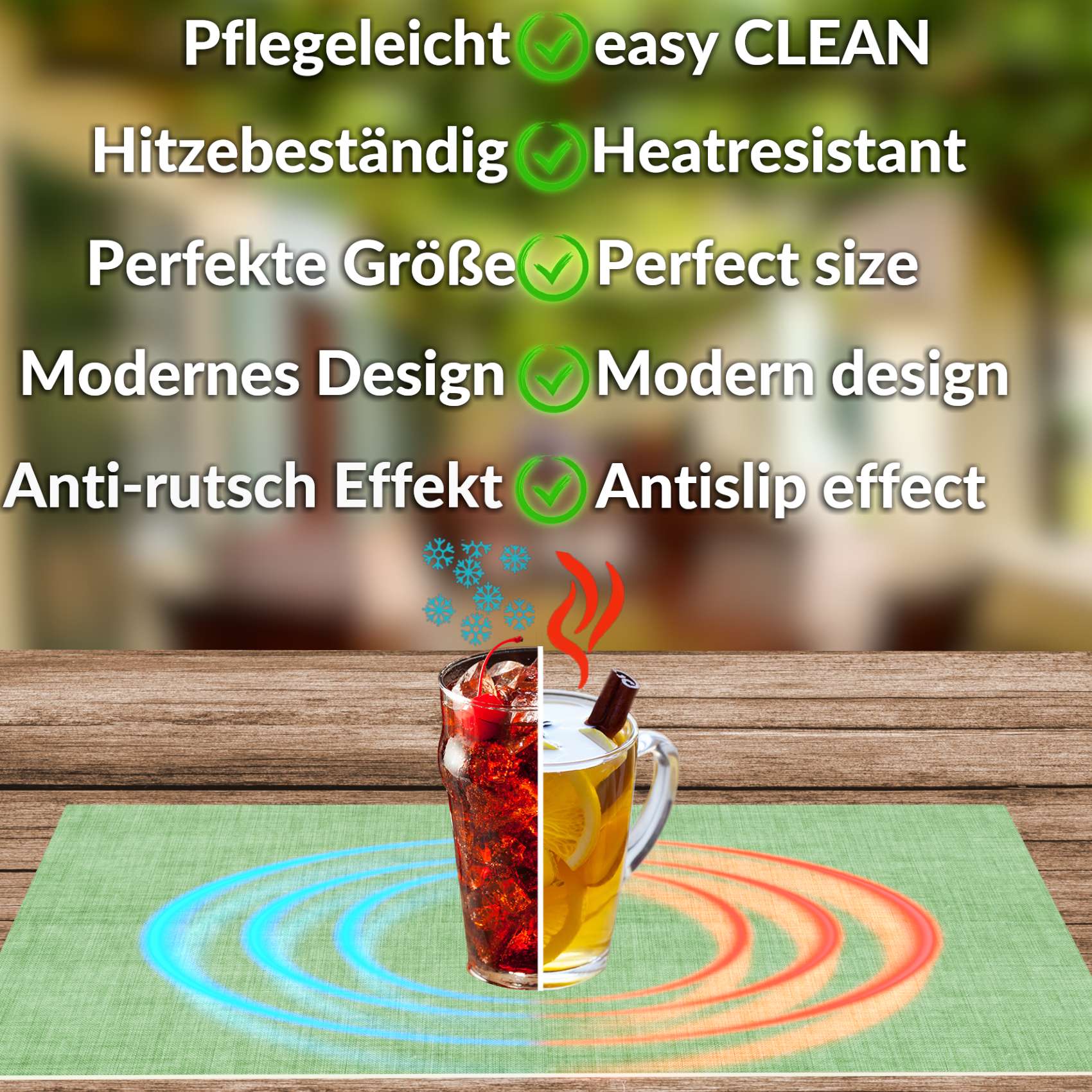 Platzsets Tischset Platzdeckchen abwaschbar Tischuntersetzer PVC hitzebeständig Uni Leinen green 35x50cm