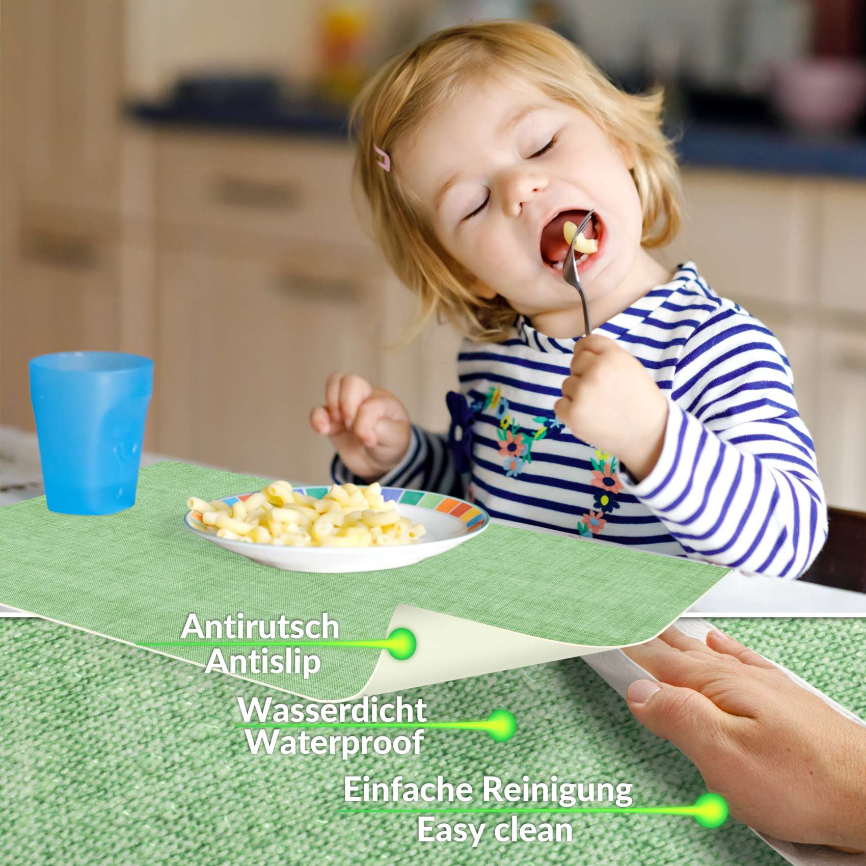 Platzsets Tischset Platzdeckchen abwaschbar Tischuntersetzer PVC hitzebeständig Uni Leinen green 35x50cm