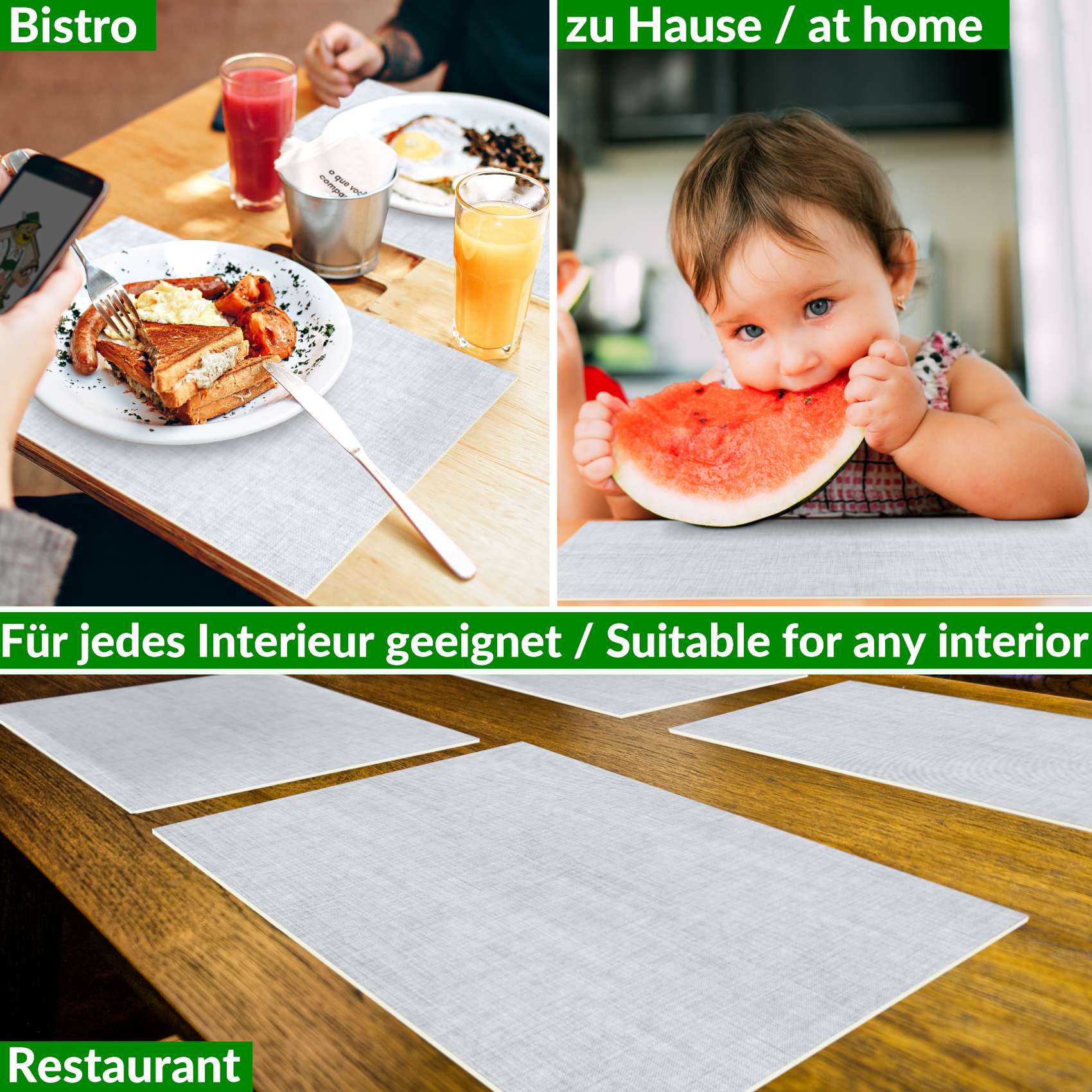 Platzsets Tischset Platzdeckchen abwaschbar Tischuntersetzer PVC hitzebeständig Uni Leinen light 35x50cm