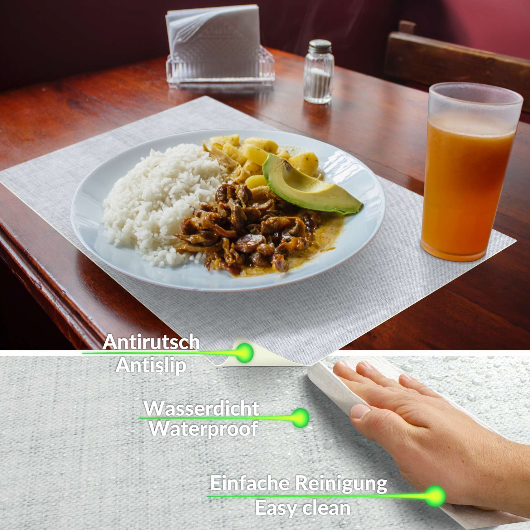 Platzsets Tischset Platzdeckchen abwaschbar Tischuntersetzer PVC hitzebeständig Uni Leinen light 35x50cm