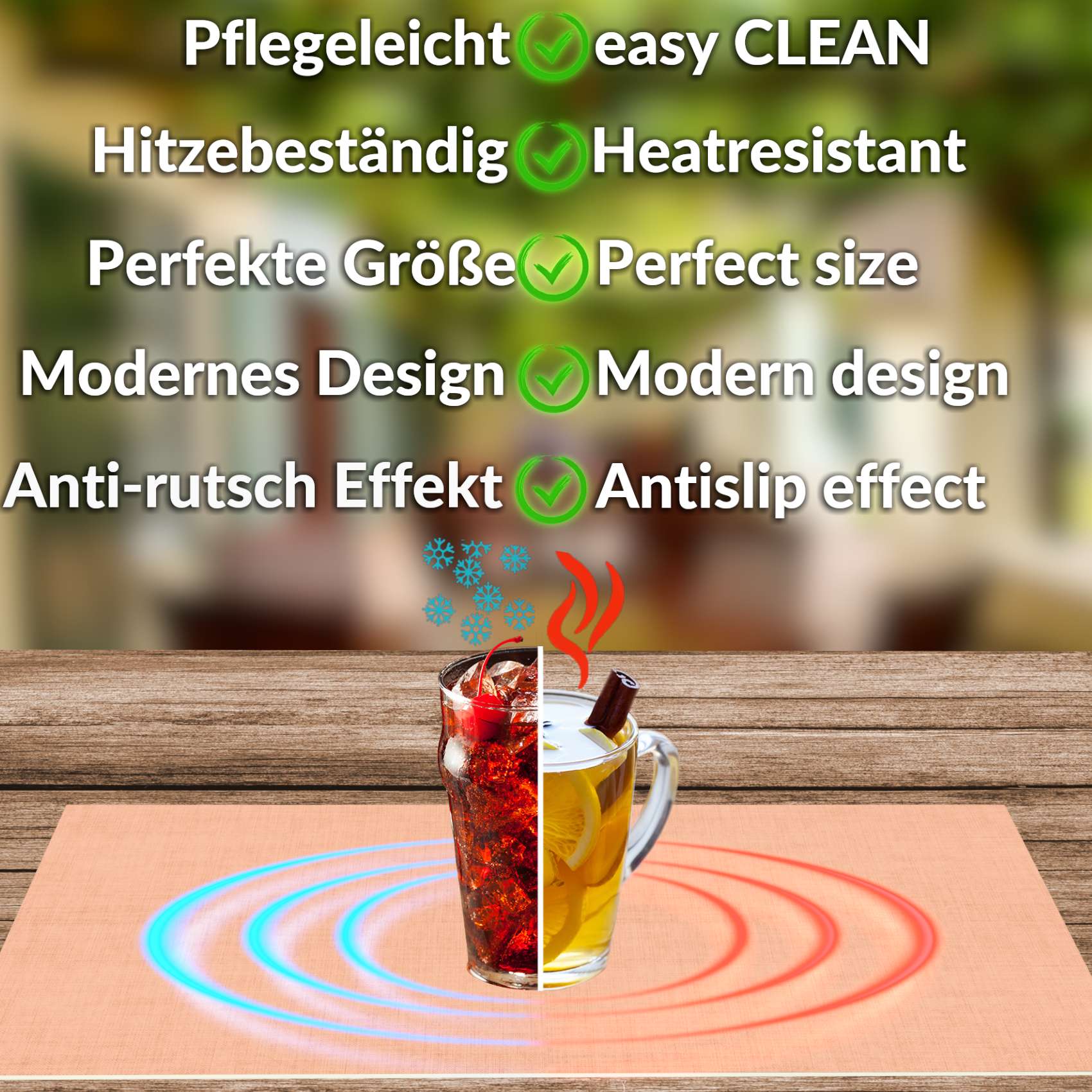 Platzsets Tischset Platzdeckchen abwaschbar Tischuntersetzer PVC hitzebeständig Uni Leinen peach 35x50cm