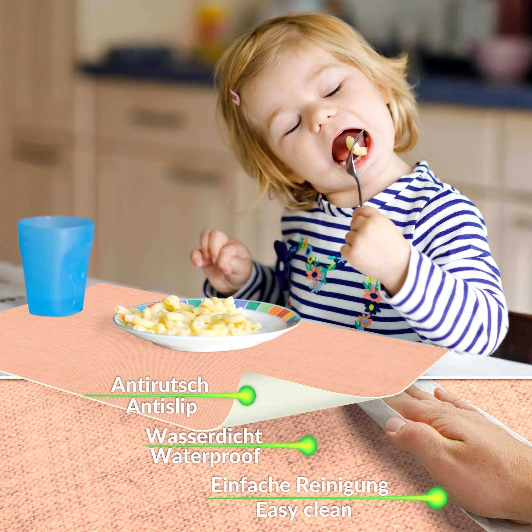 Platzsets Tischset Platzdeckchen abwaschbar Tischuntersetzer PVC hitzebeständig Uni Leinen peach 35x50cm