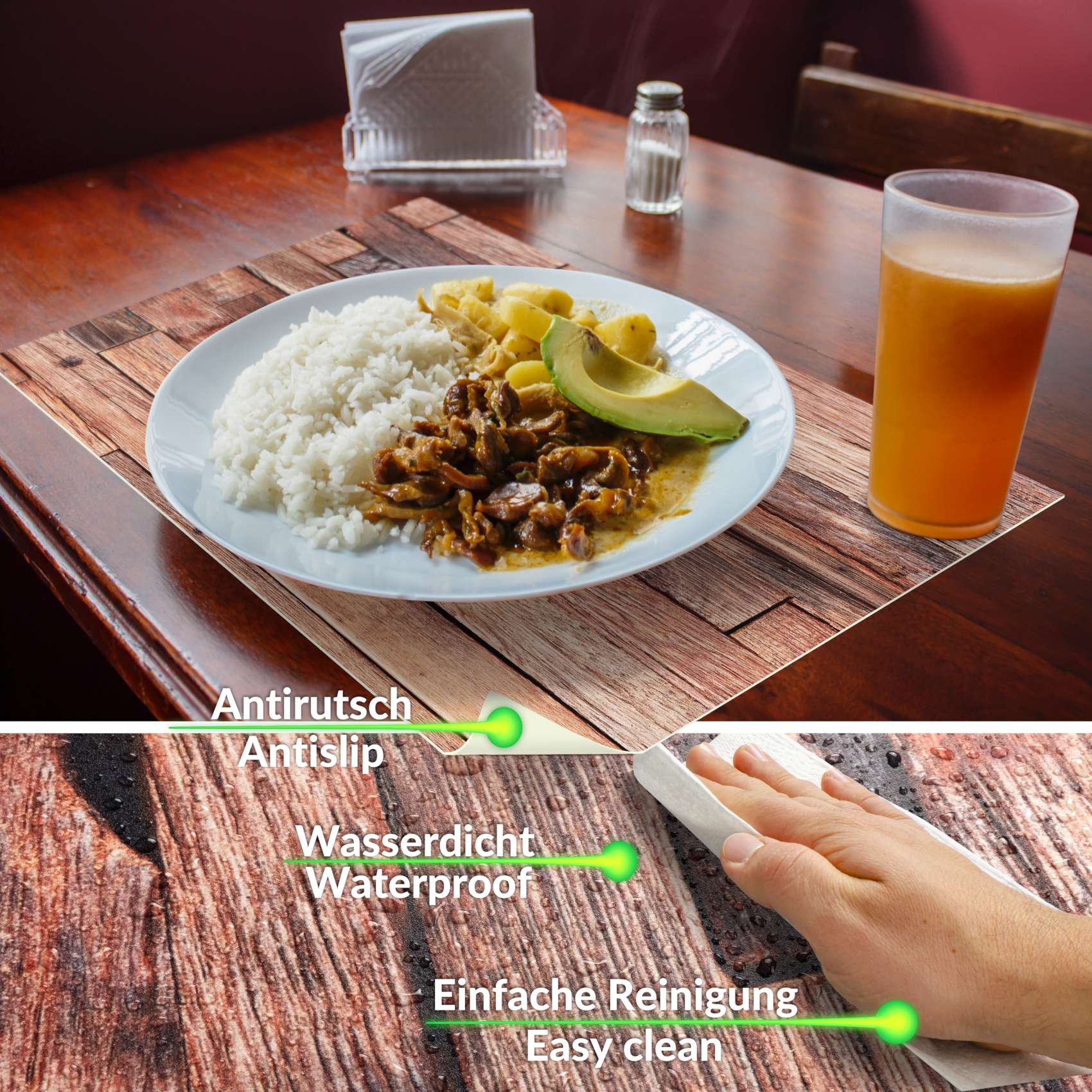 Platzsets Tischset Platzdeckchen abwaschbar Tischuntersetzer PVC hitzebeständig Whisky Wood Braun 35x50cm