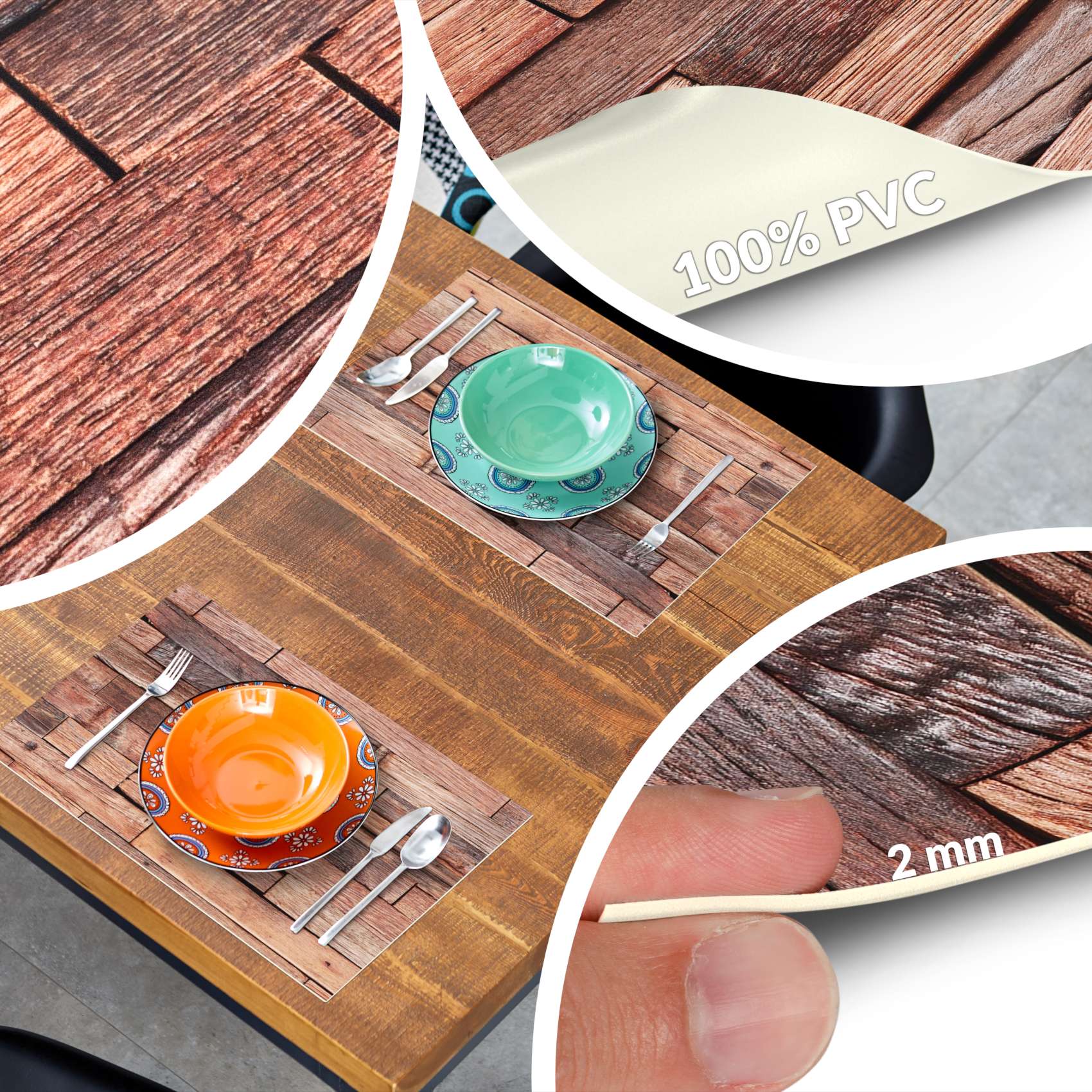 Platzsets Tischset Platzdeckchen abwaschbar Tischuntersetzer PVC hitzebeständig Whisky Wood Braun 35x50cm