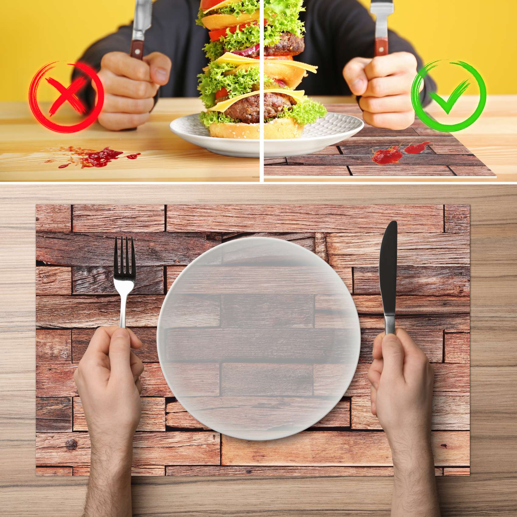 Platzsets Tischset Platzdeckchen abwaschbar Tischuntersetzer PVC hitzebeständig Whisky Wood Braun 35x50cm