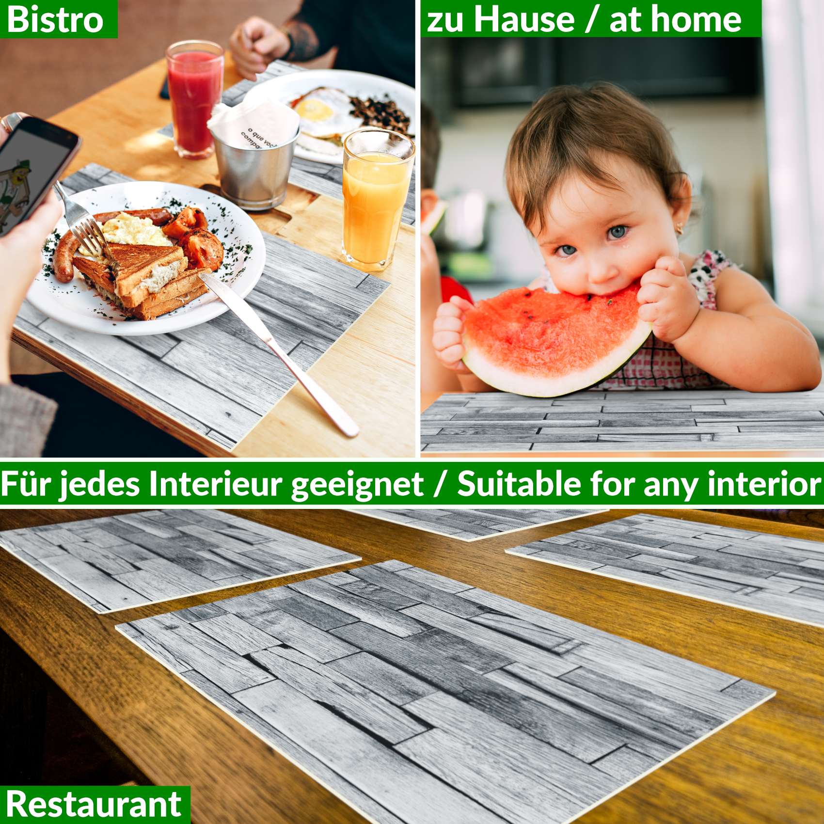 Platzsets Tischset Platzdeckchen abwaschbar Tischuntersetzer PVC hitzebeständig Whisky Wood Grau 35x50cm